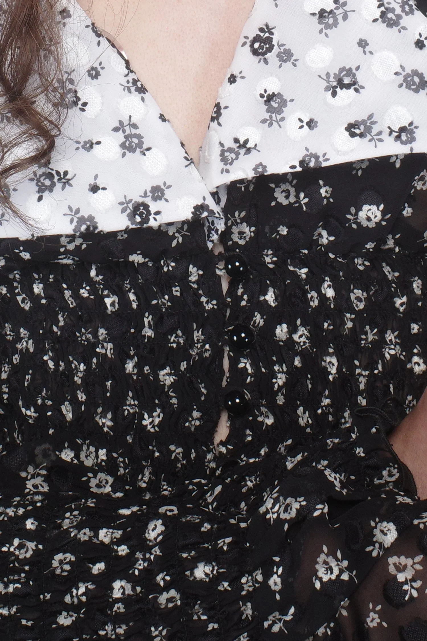 Ditsy Dot Chiffon Collared Smocked Top - Image 6