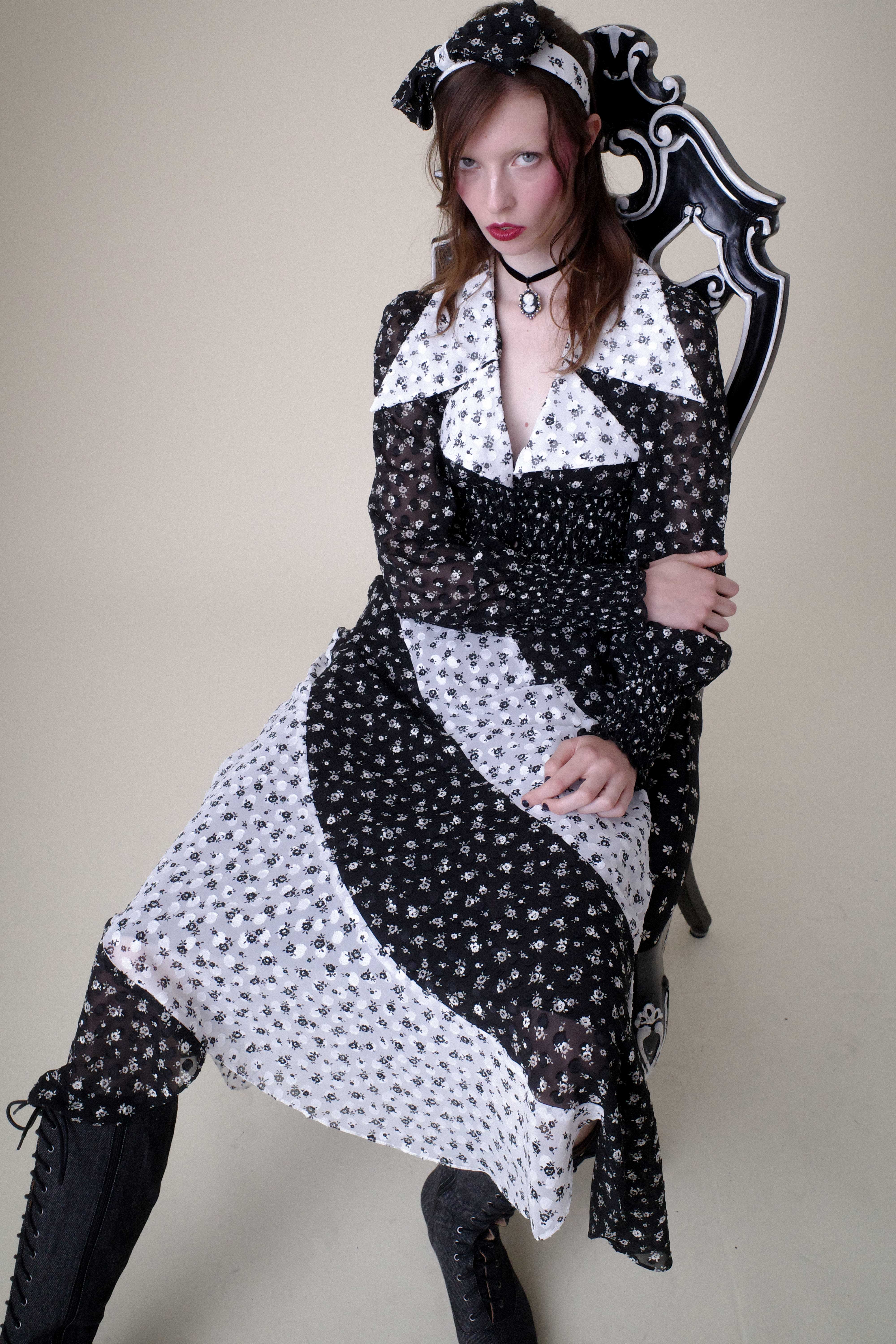 Ditsy Dot Chiffon Collared Smocked Top - Image 7