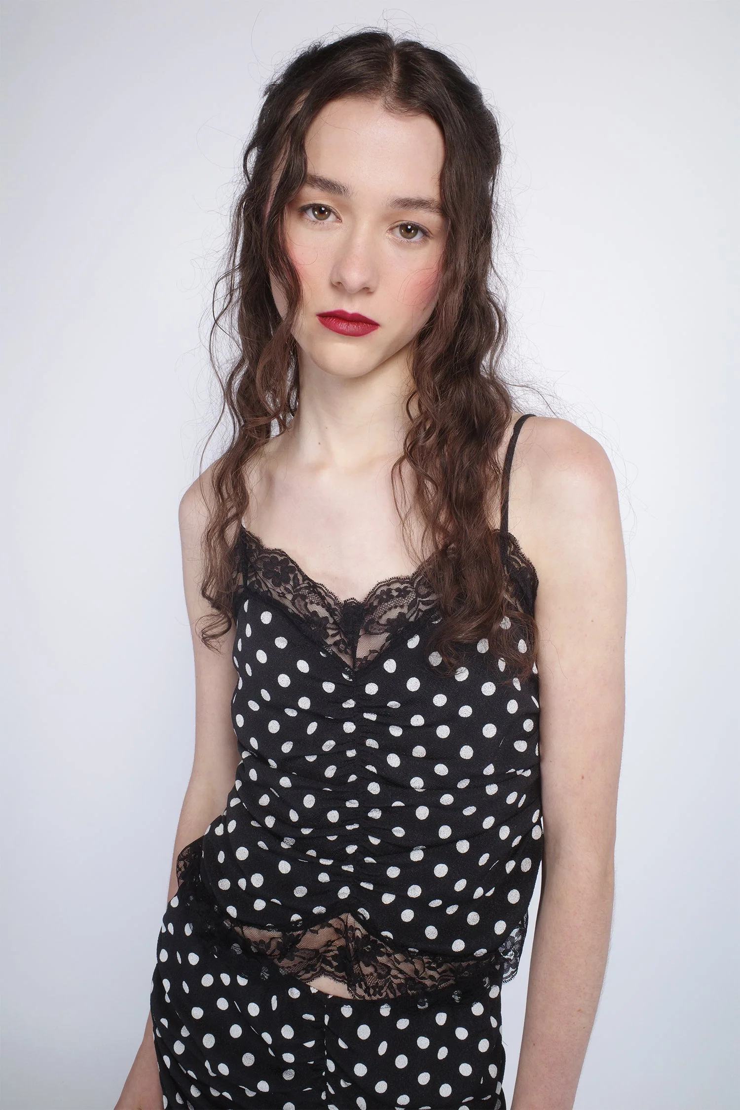 Polka Dot Ruched Lace Camisole - Image 5