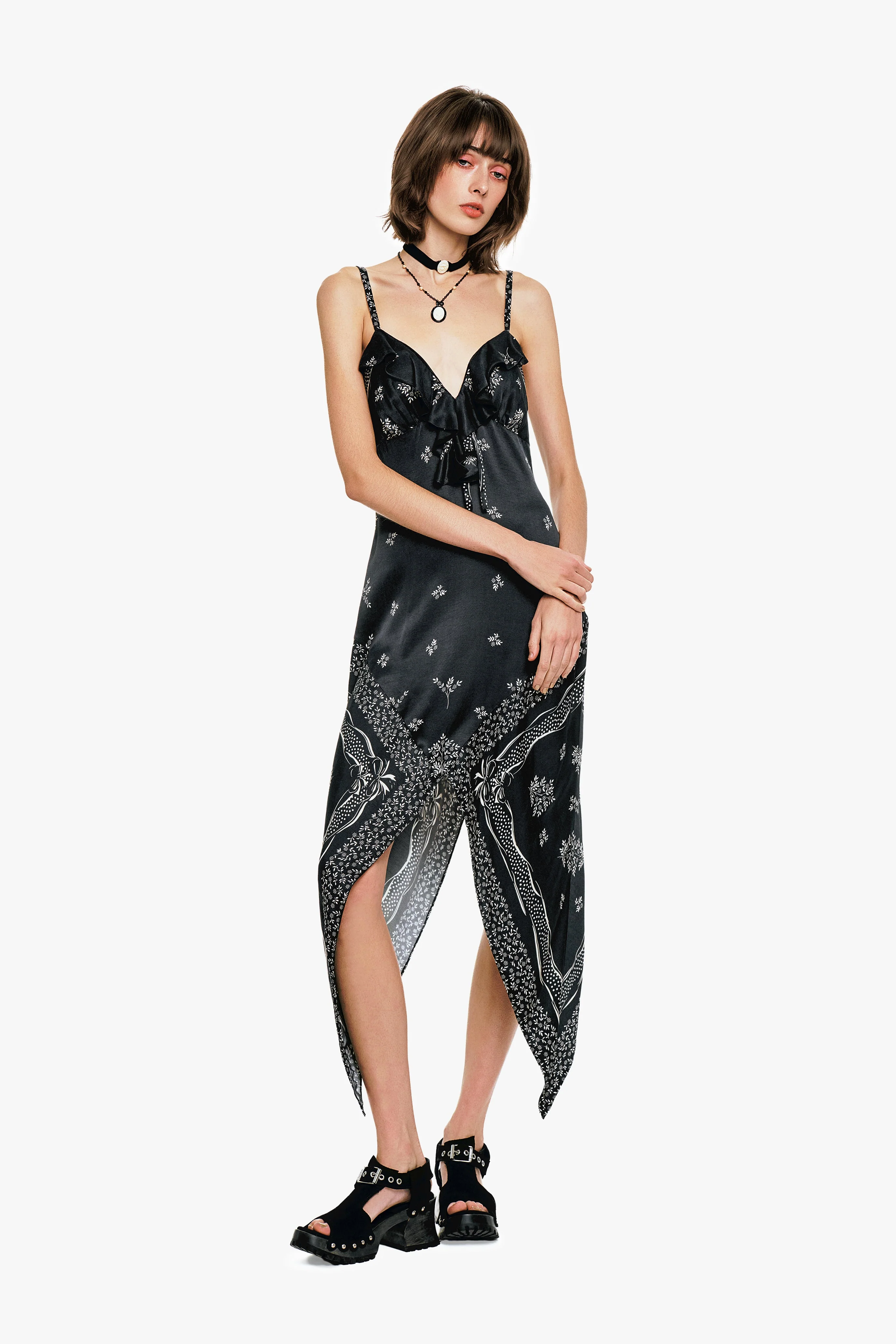 Ribbon Handkerchief Satin Print Dress - Image 5