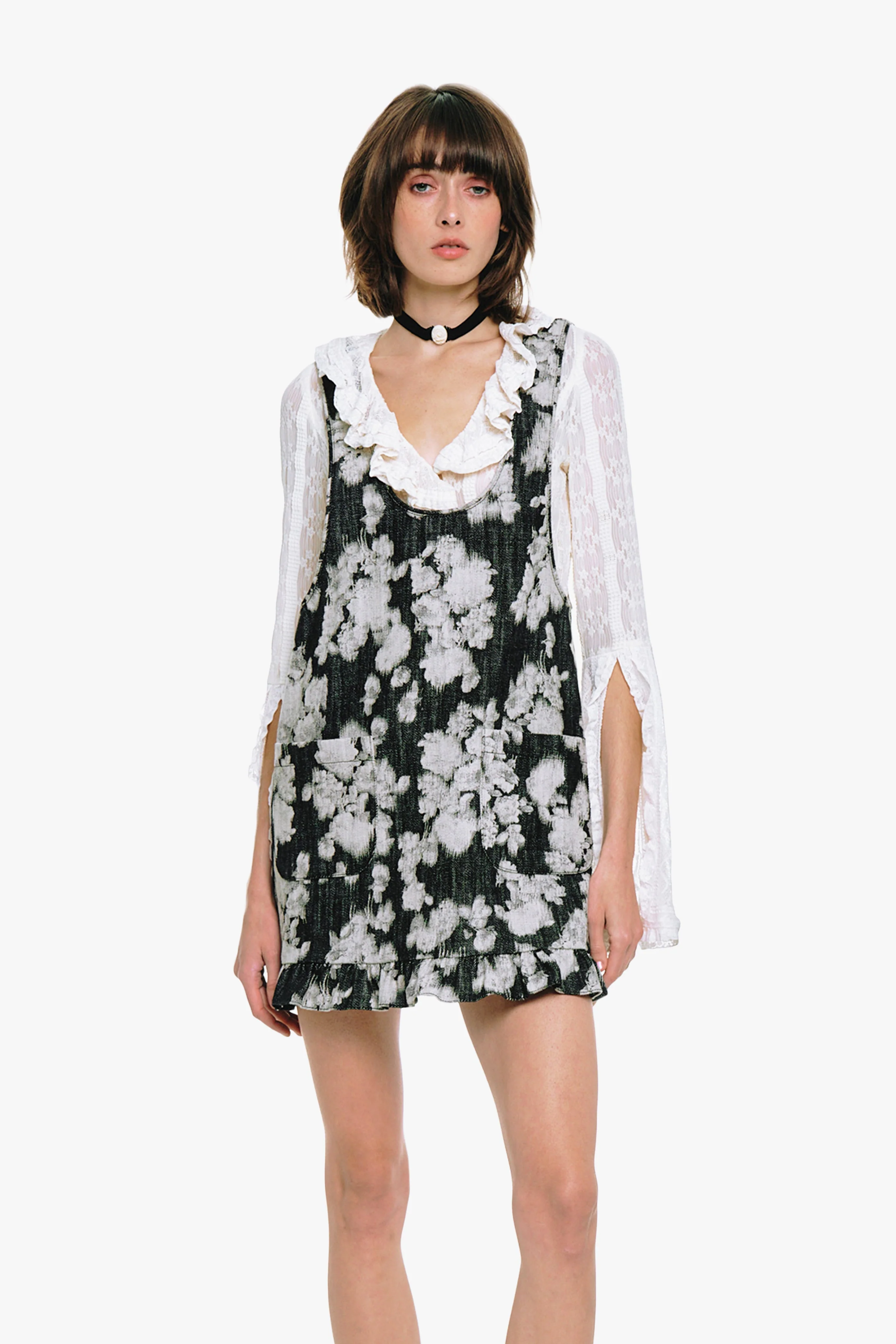 Rose Illusion Denim Ruffle Jumper