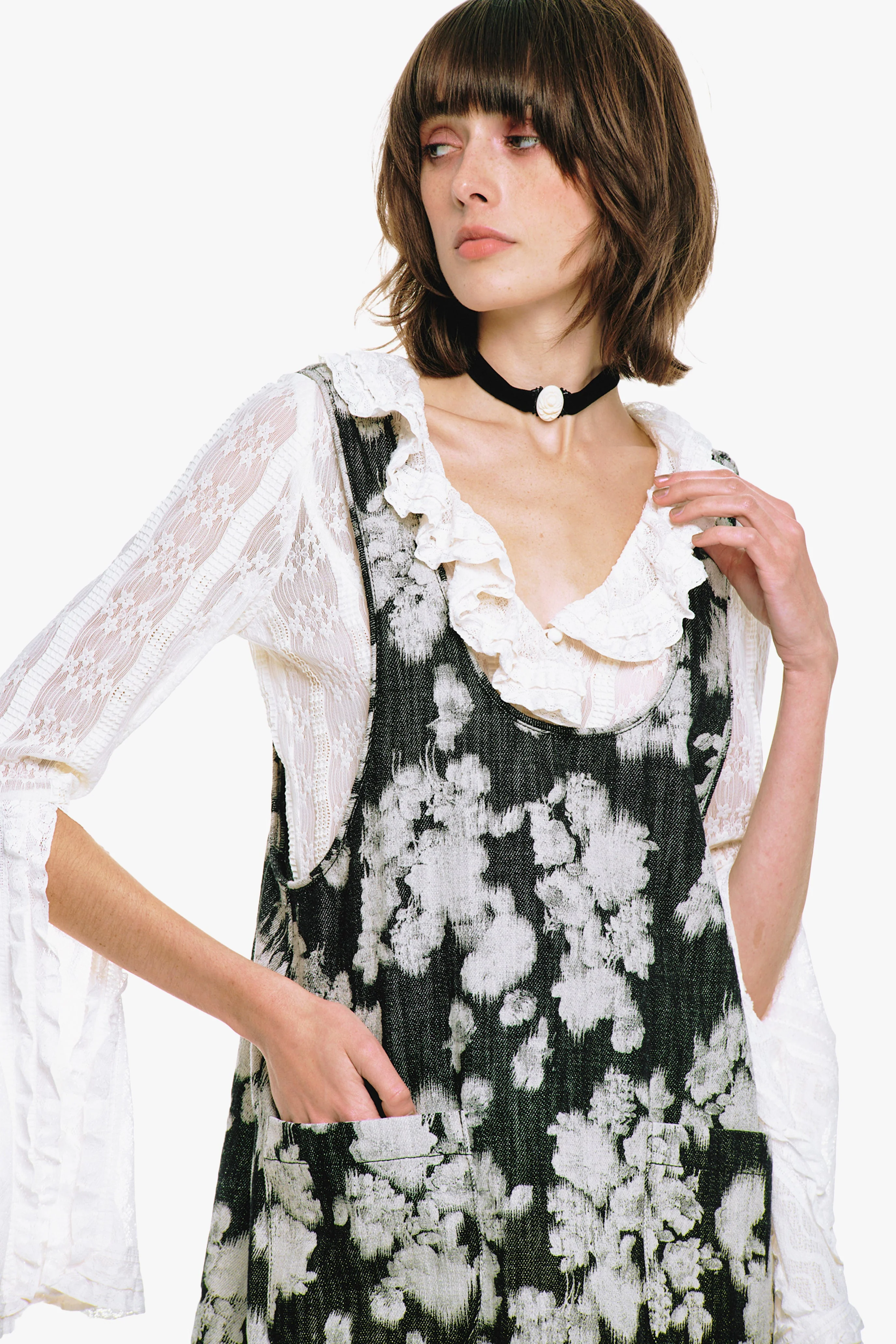 Rose Illusion Denim Ruffle Jumper - Image 2