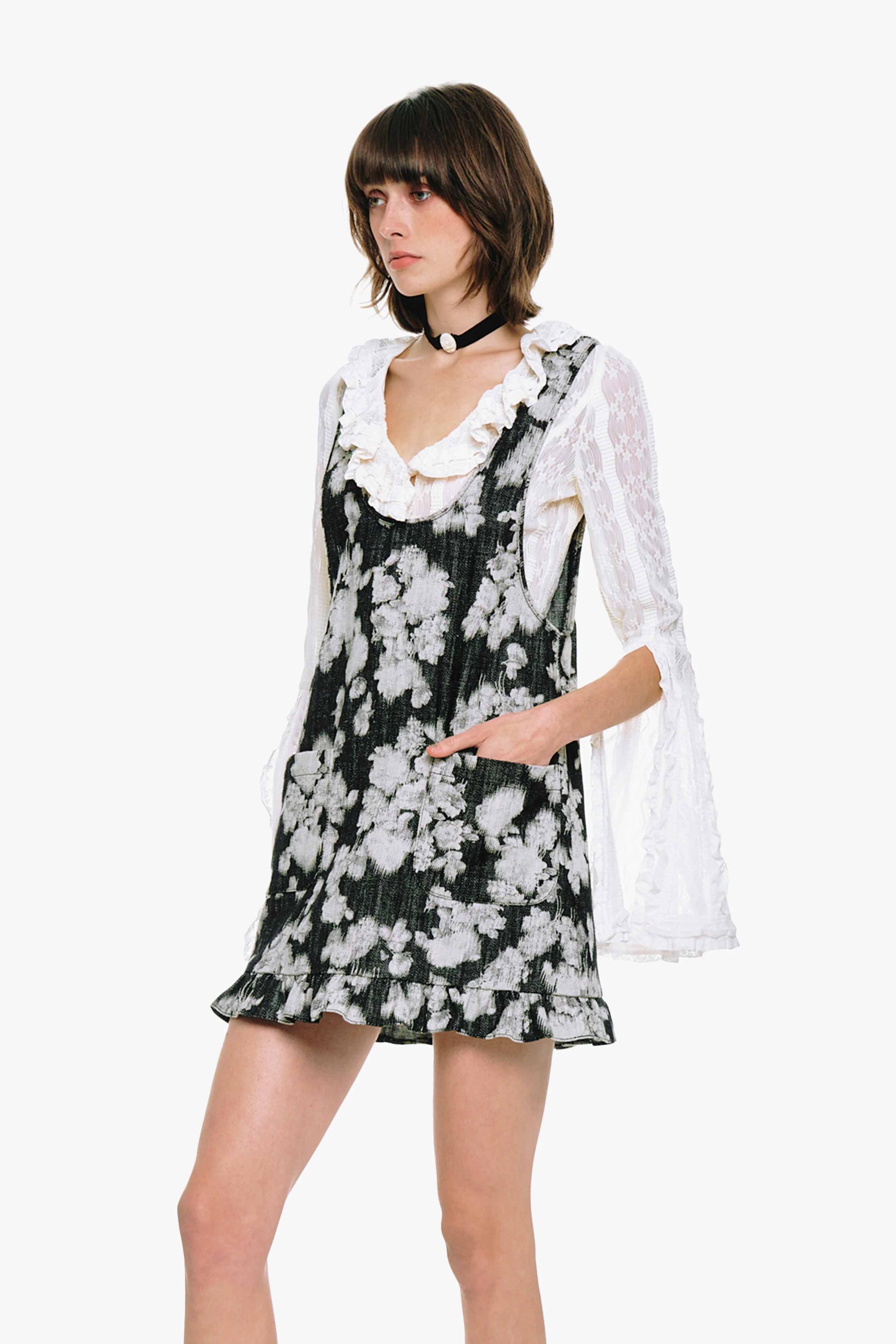 Rose Illusion Denim Ruffle Jumper - Image 4