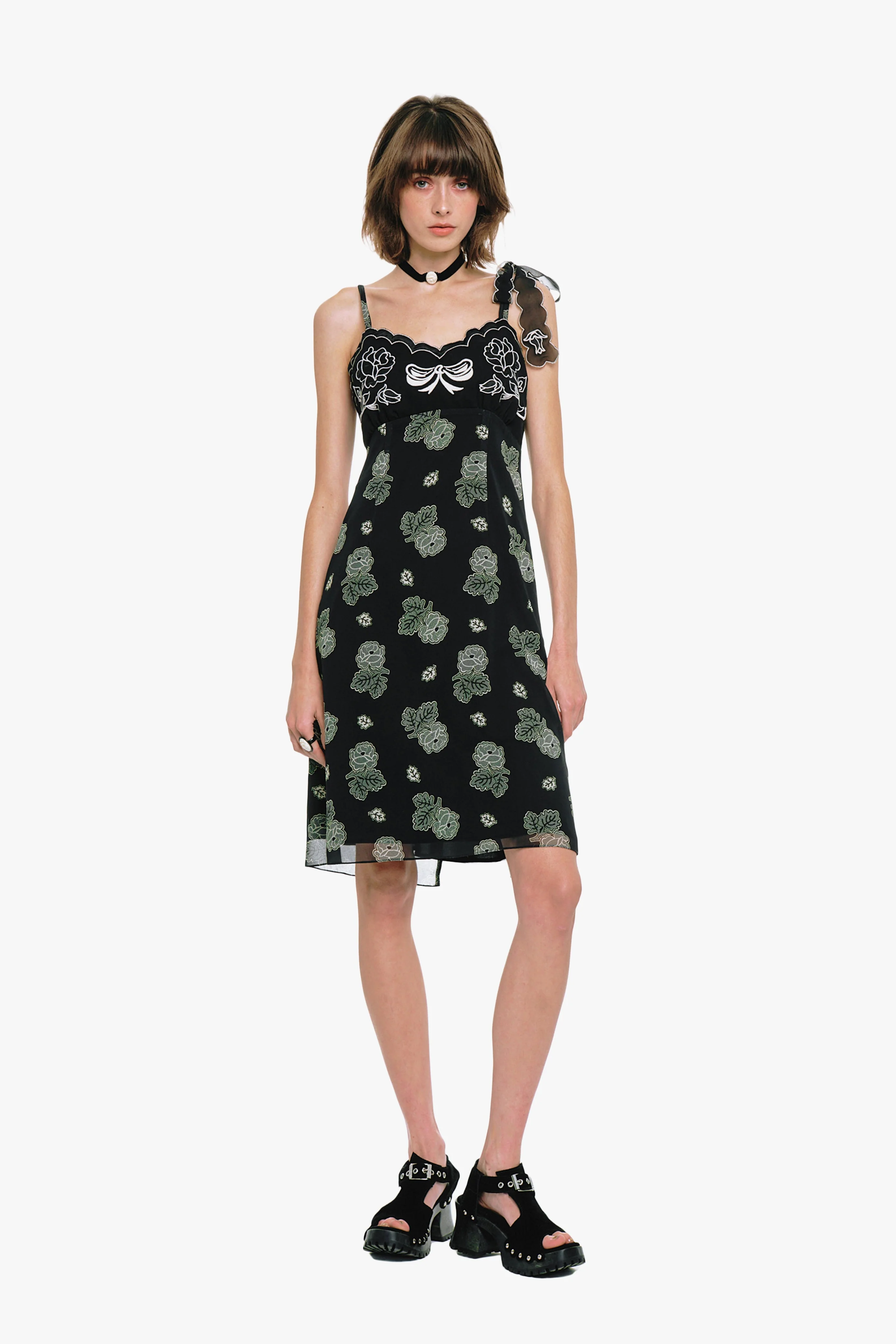 Sketch Roses Chiffon Embroidery Slip Dress - Image 3