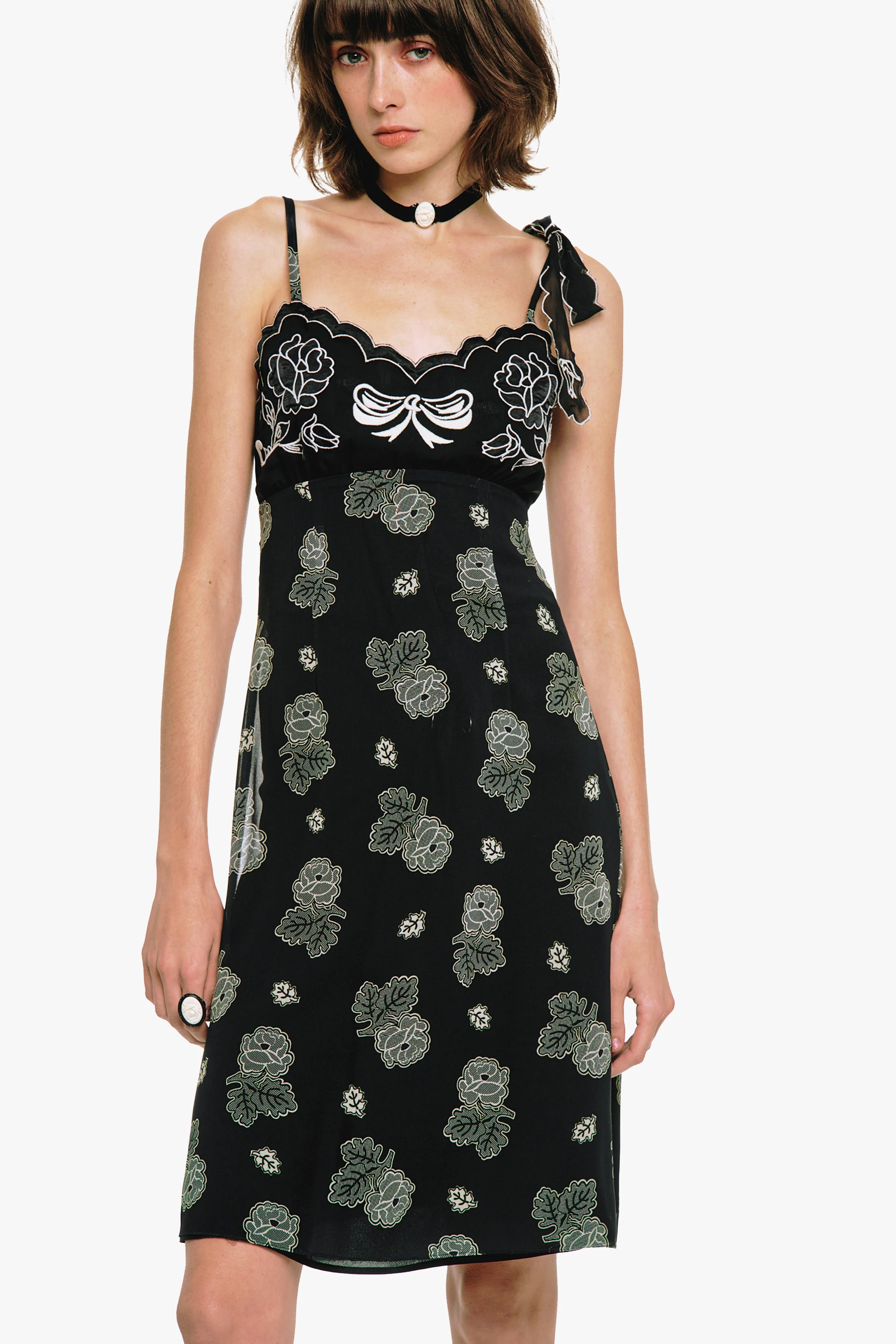 Sketch Roses Chiffon Embroidery Slip Dress - Image 4