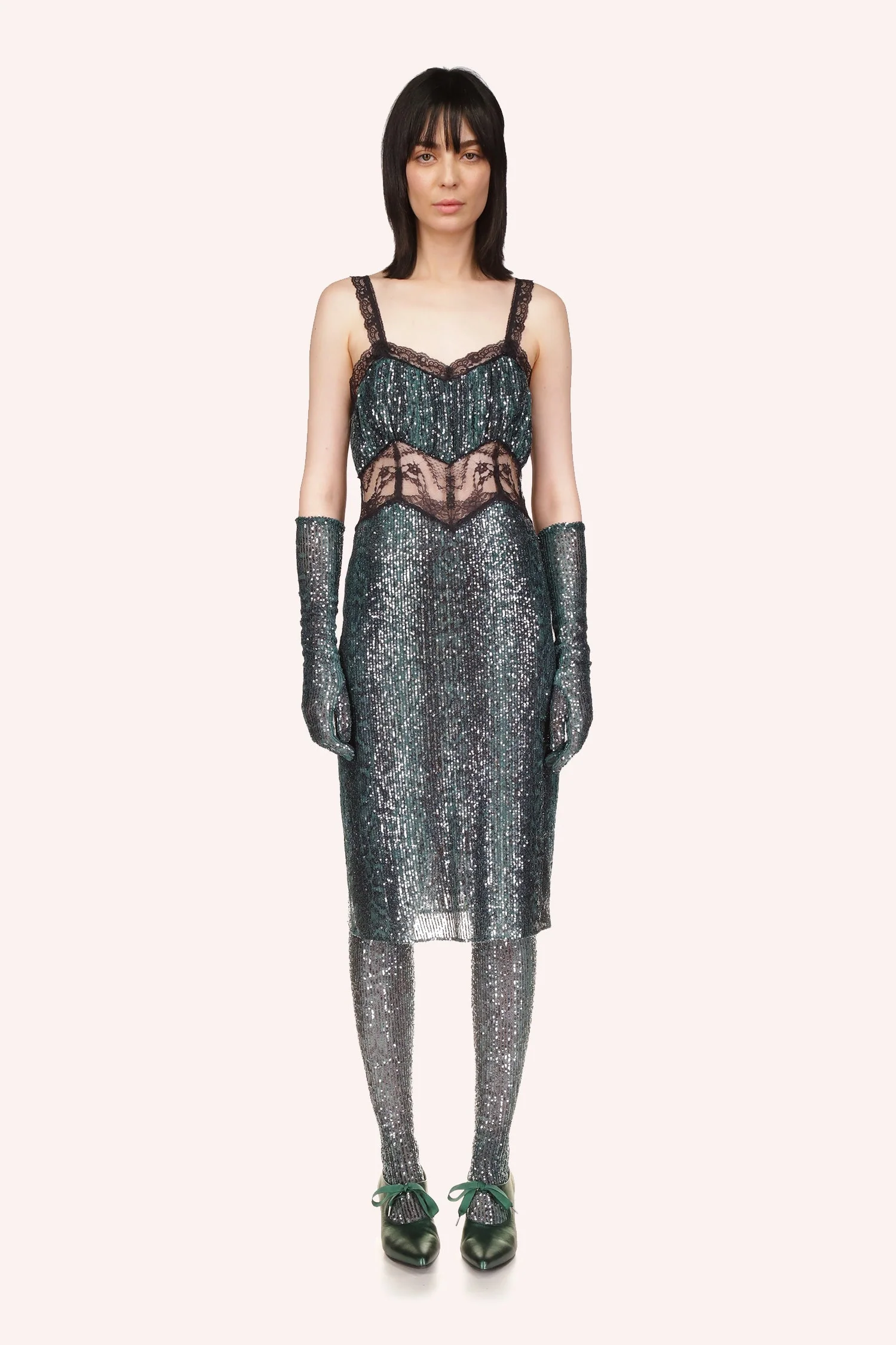 Snakeskin Sequin & Lace Midi Dress