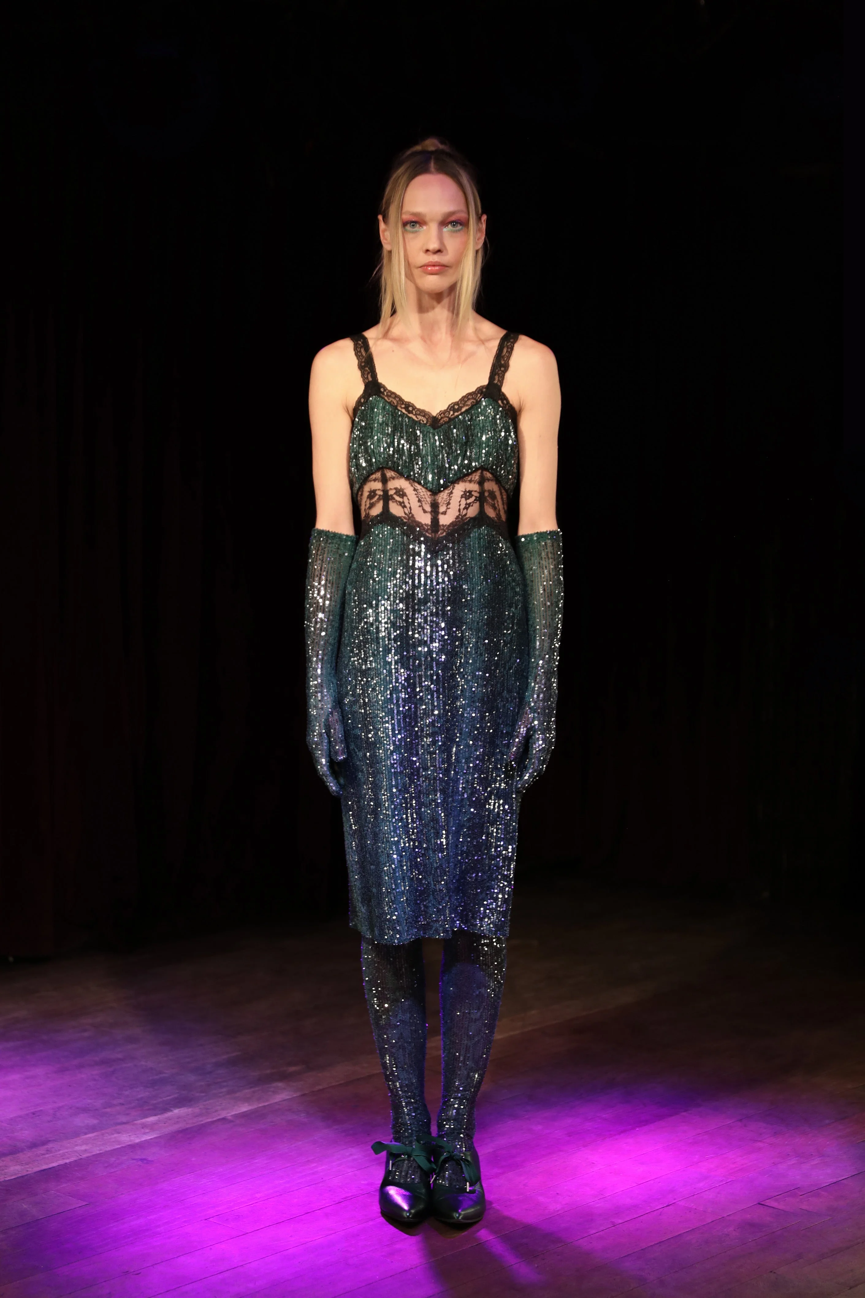 Snakeskin Sequin & Lace Midi Dress - Image 2
