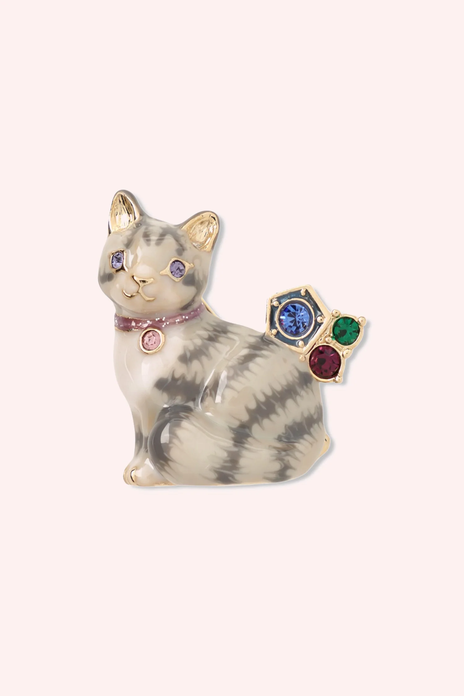Striped Cat Brooch - Grey Multi