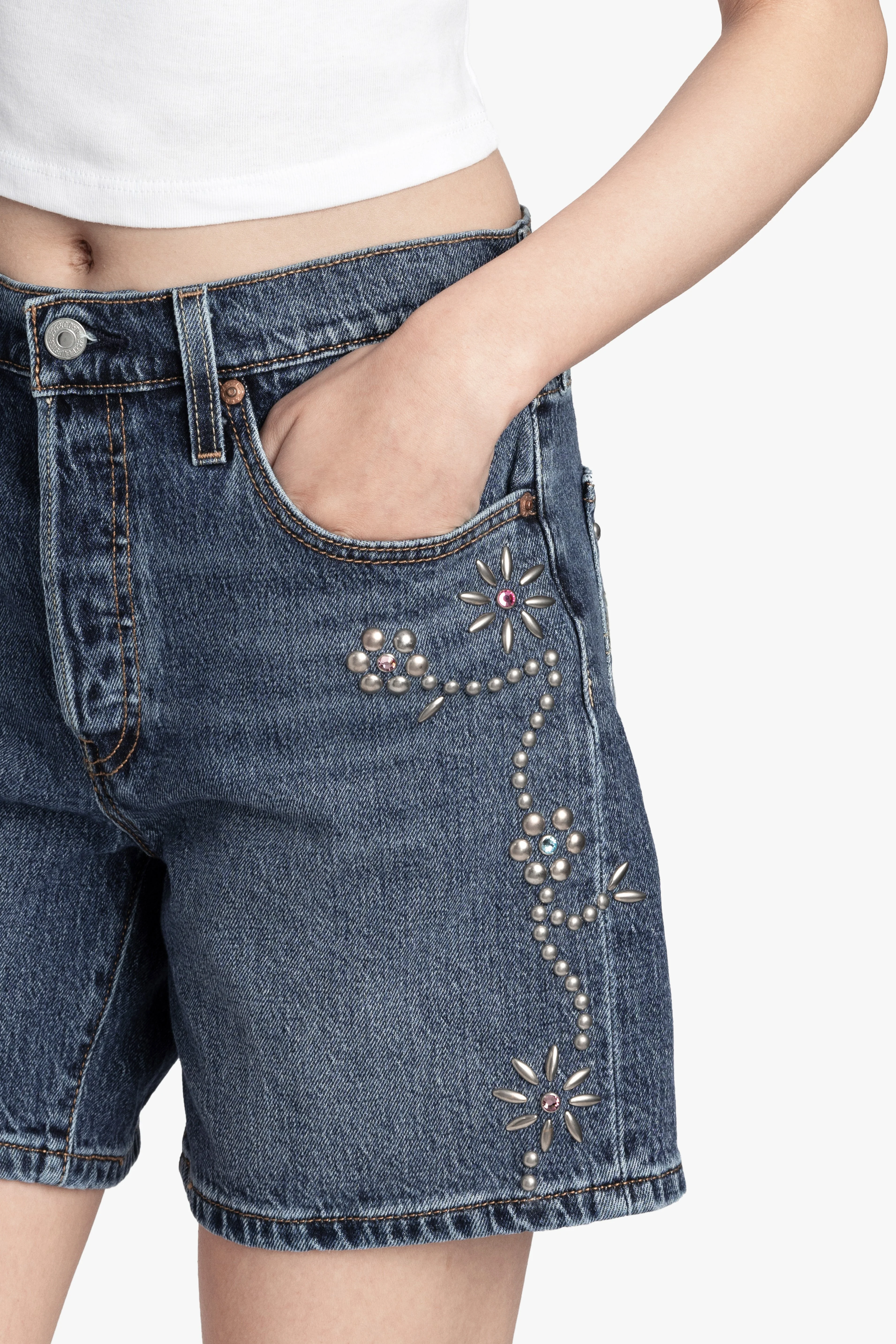 Studded Denim Shorts - Image 2