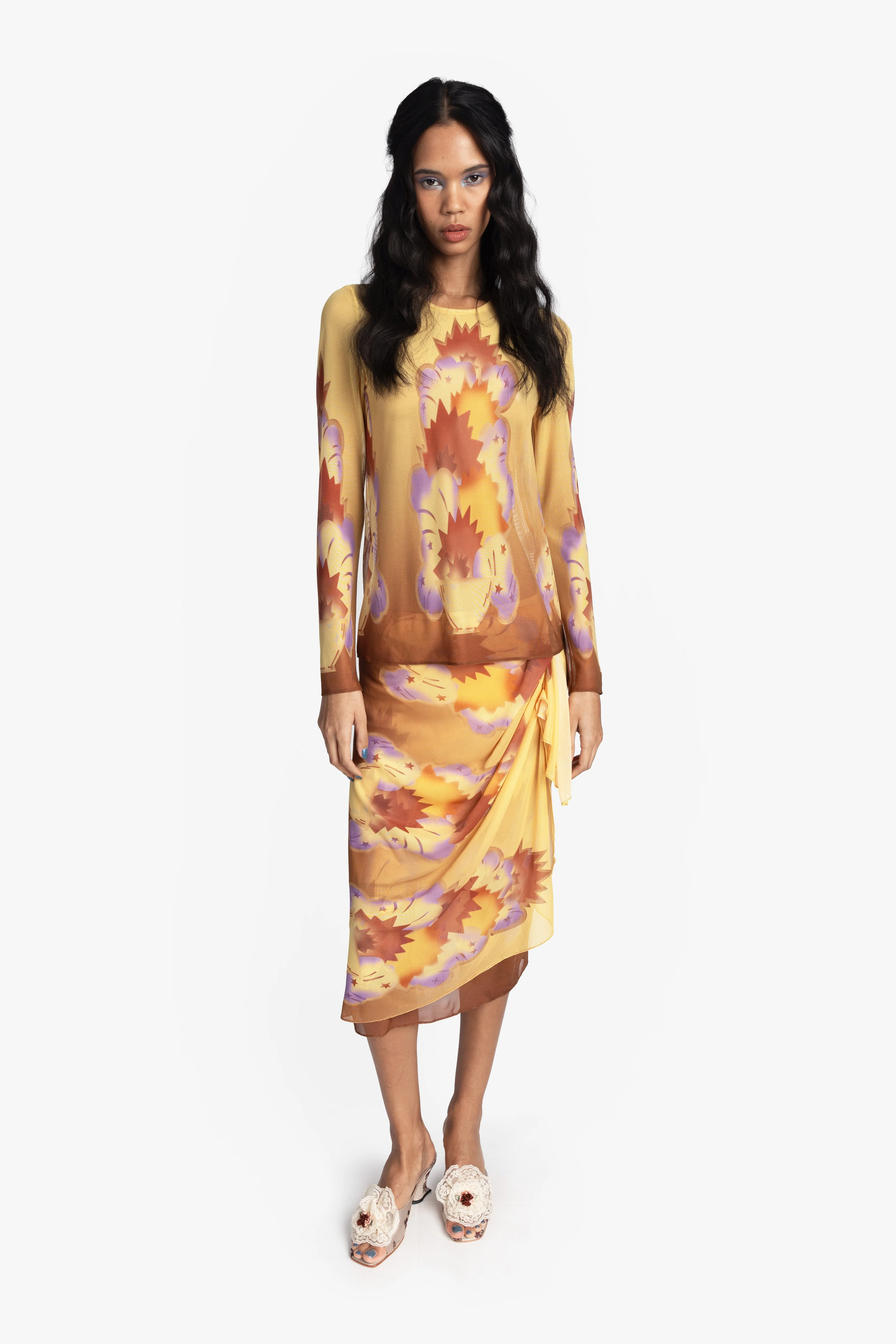 Sunburst Mesh Sarong Skirt - Image 3