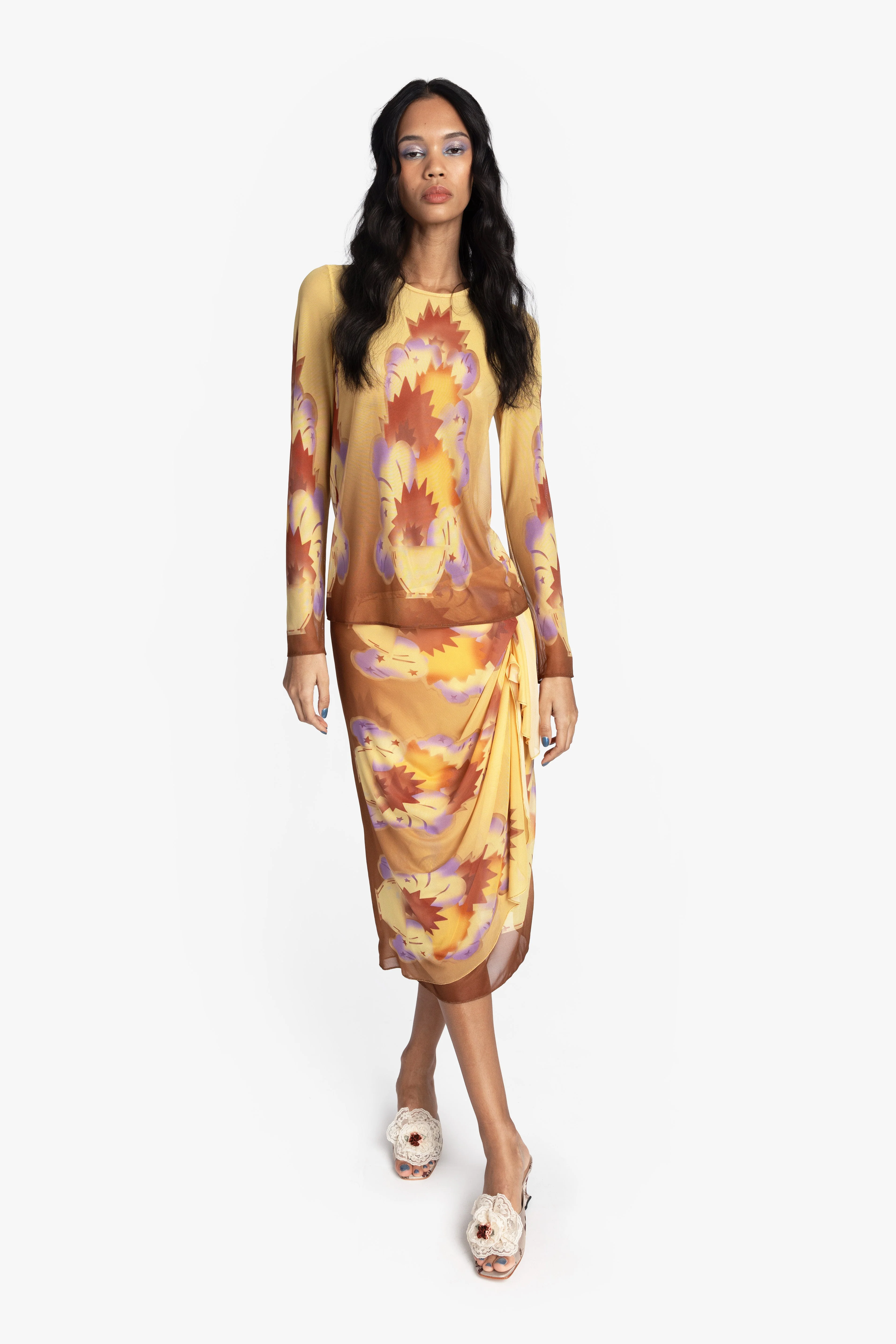 Sunburst Mesh Sarong Skirt - Image 6