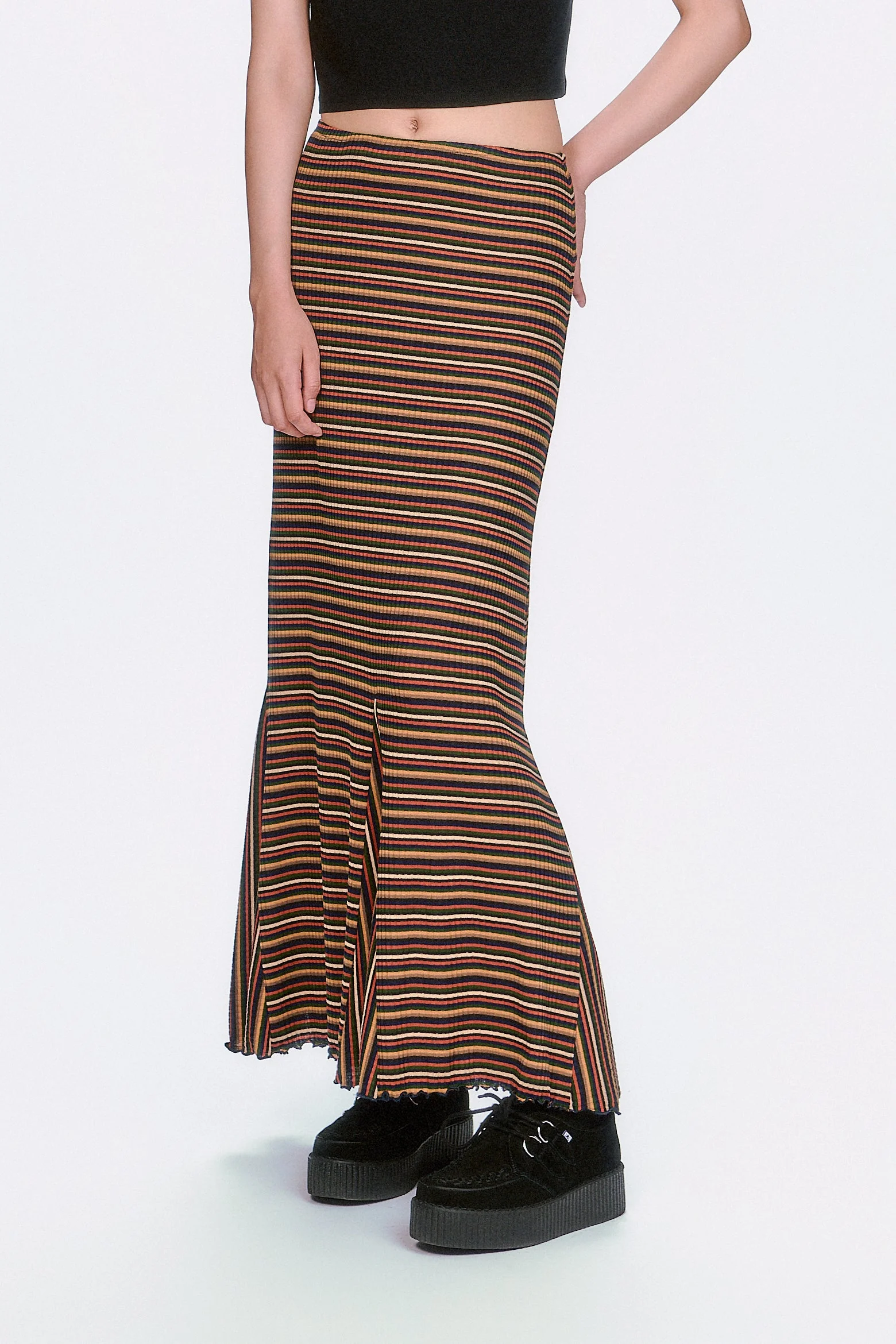 Venetian Stripe Trumpet Skirt - Caramel
