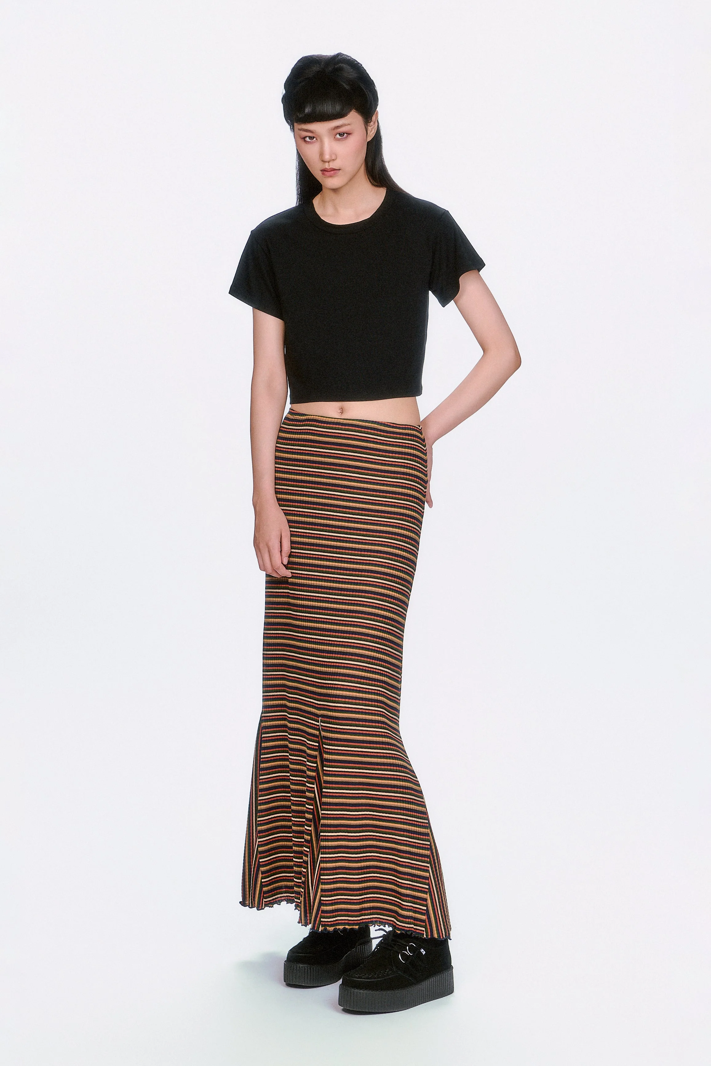 Venetian Stripe Trumpet Skirt - Caramel - Image 2