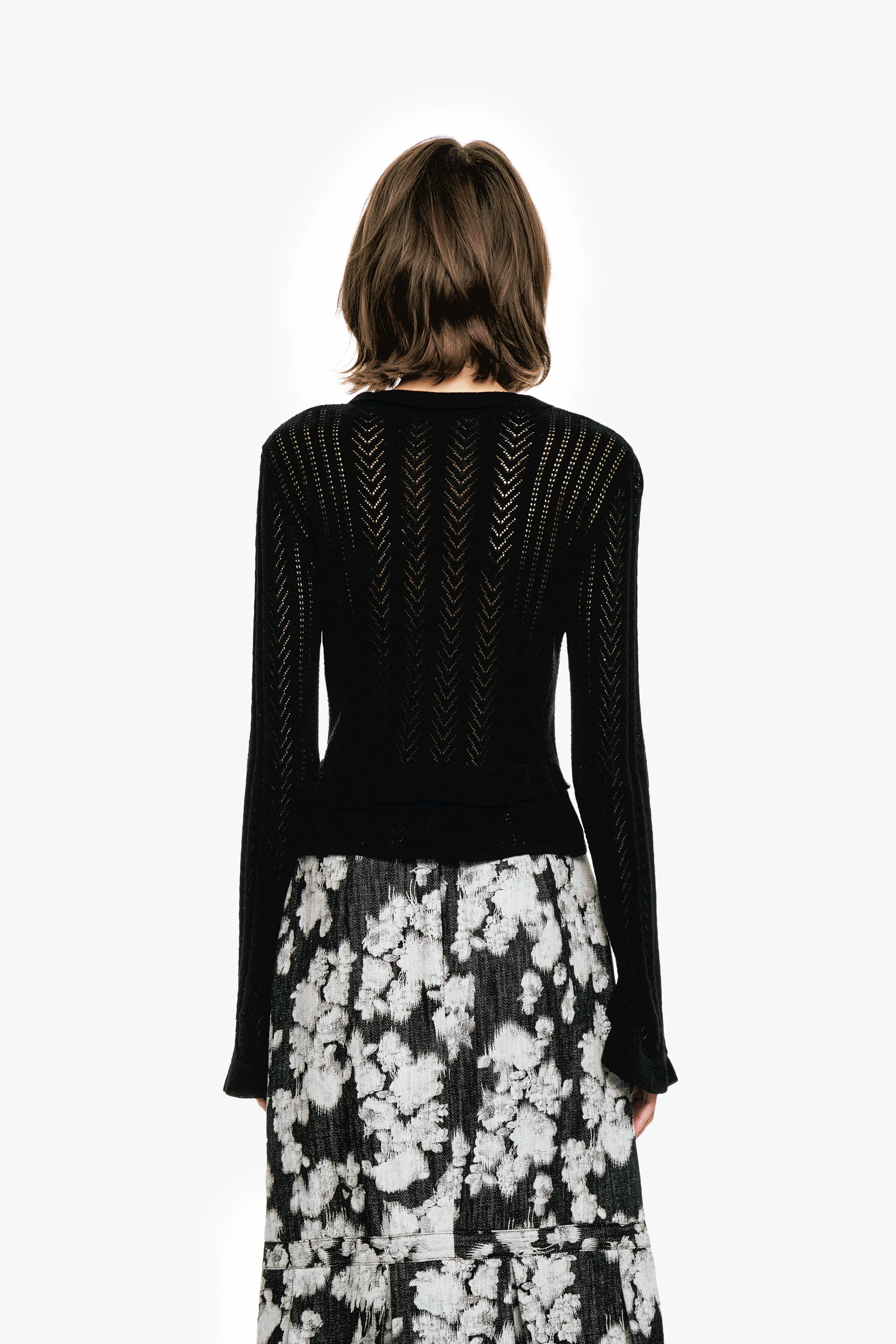 Victorian Pointelle Knitwear Cardigan - Black - Image 5