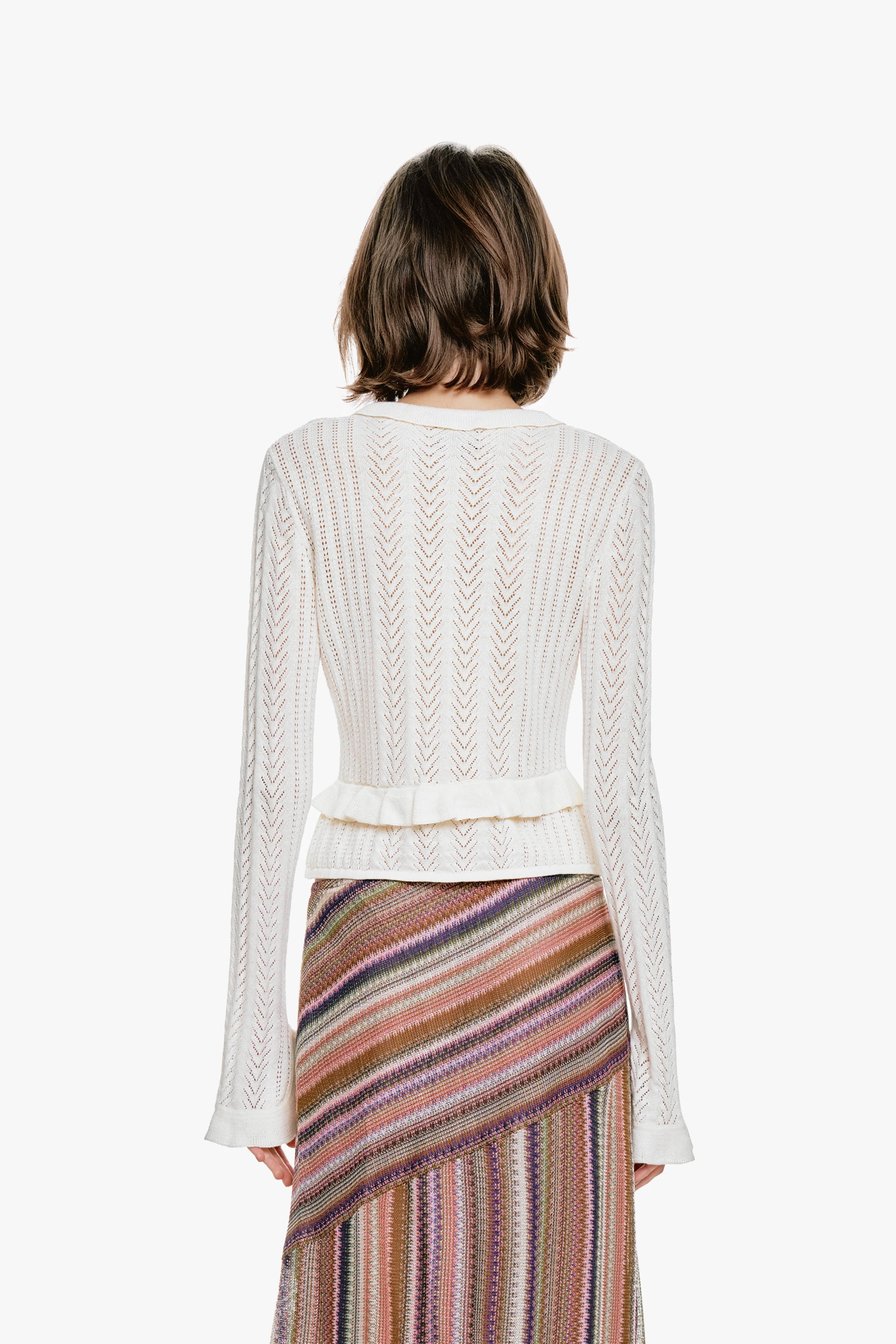 Victorian Pointelle Knitwear Cardigan - Cream - Image 5