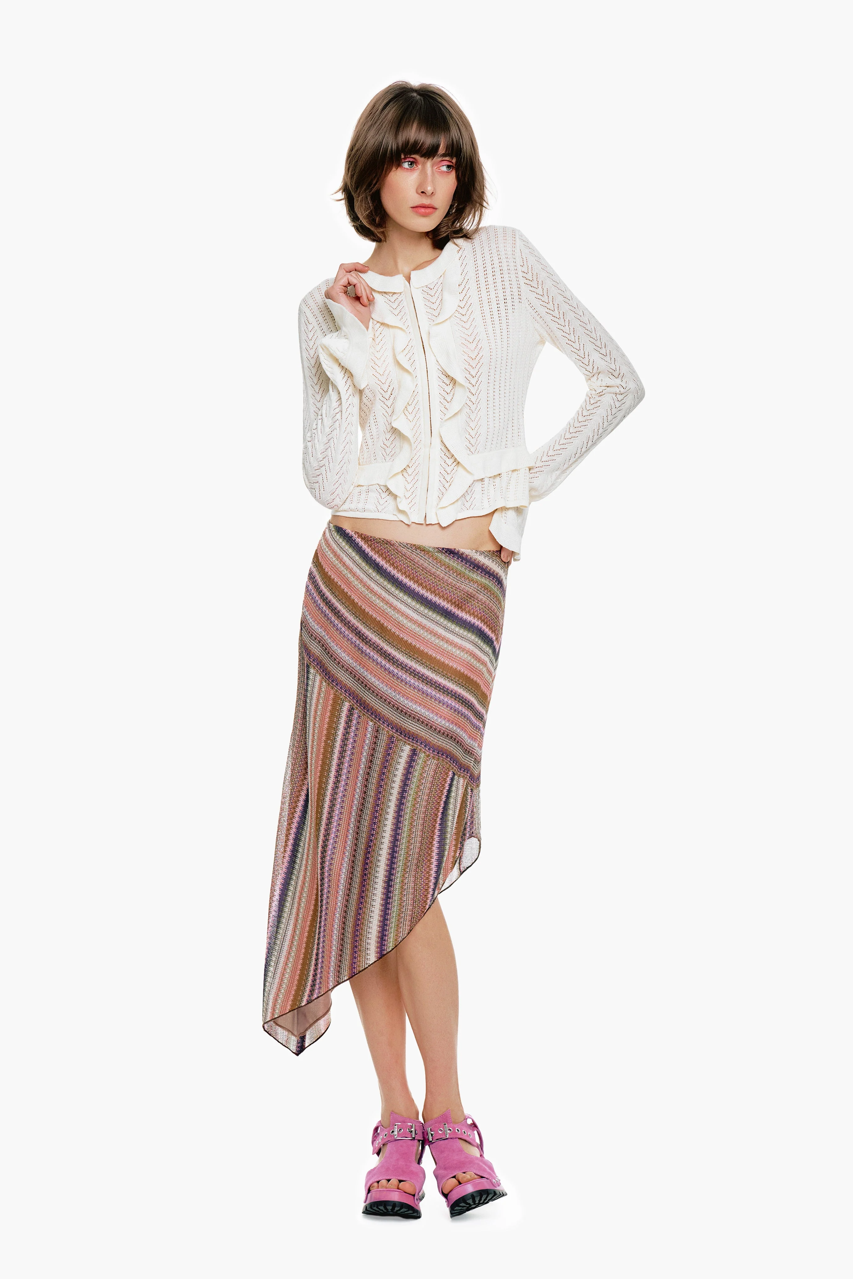 Victorian Pointelle Knitwear Cardigan - Cream - Image 6