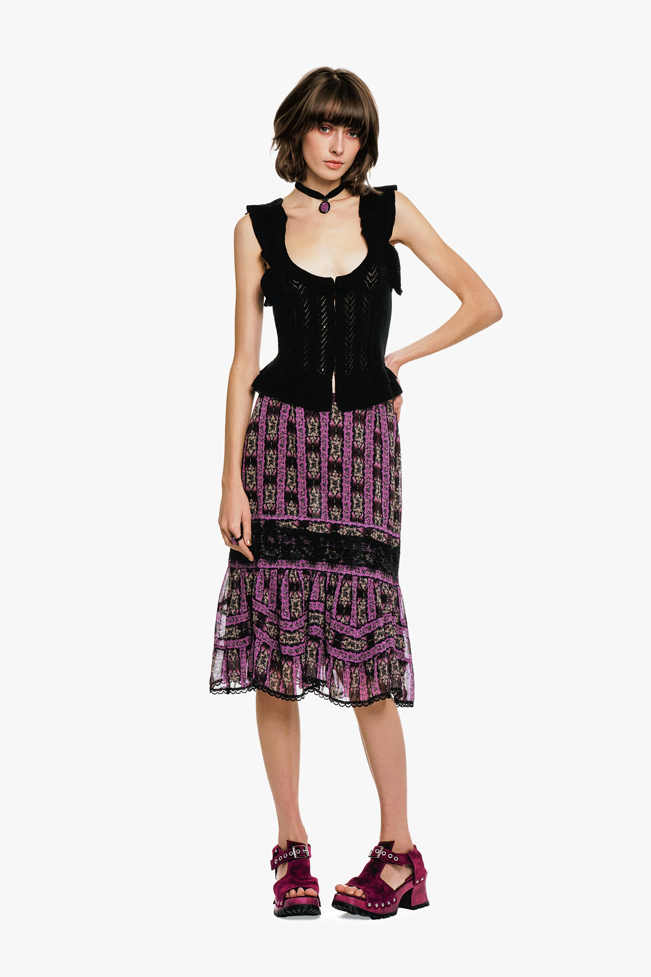 Victorian Pointelle Knitwear Camisole - Black - Image 2