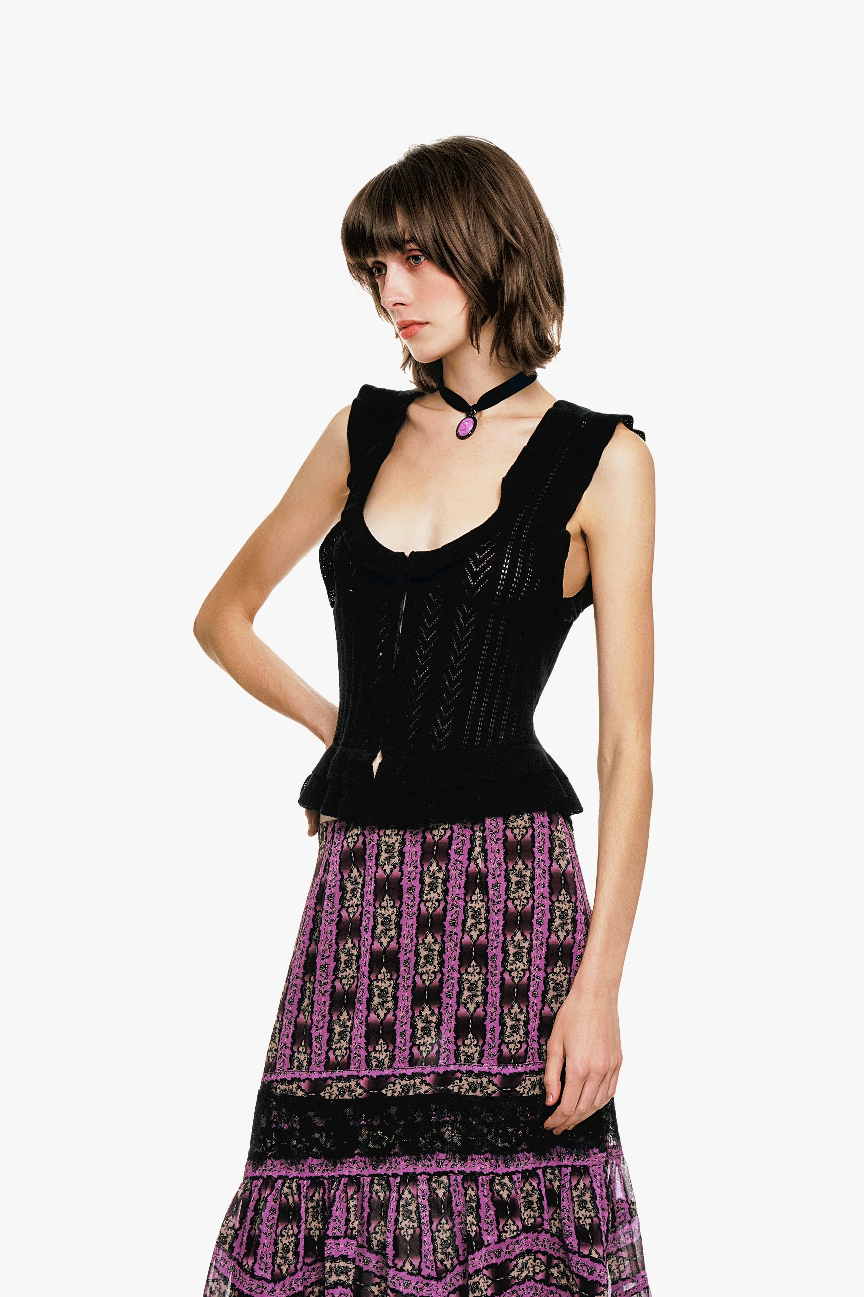 Victorian Pointelle Knitwear Camisole - Black - Image 3