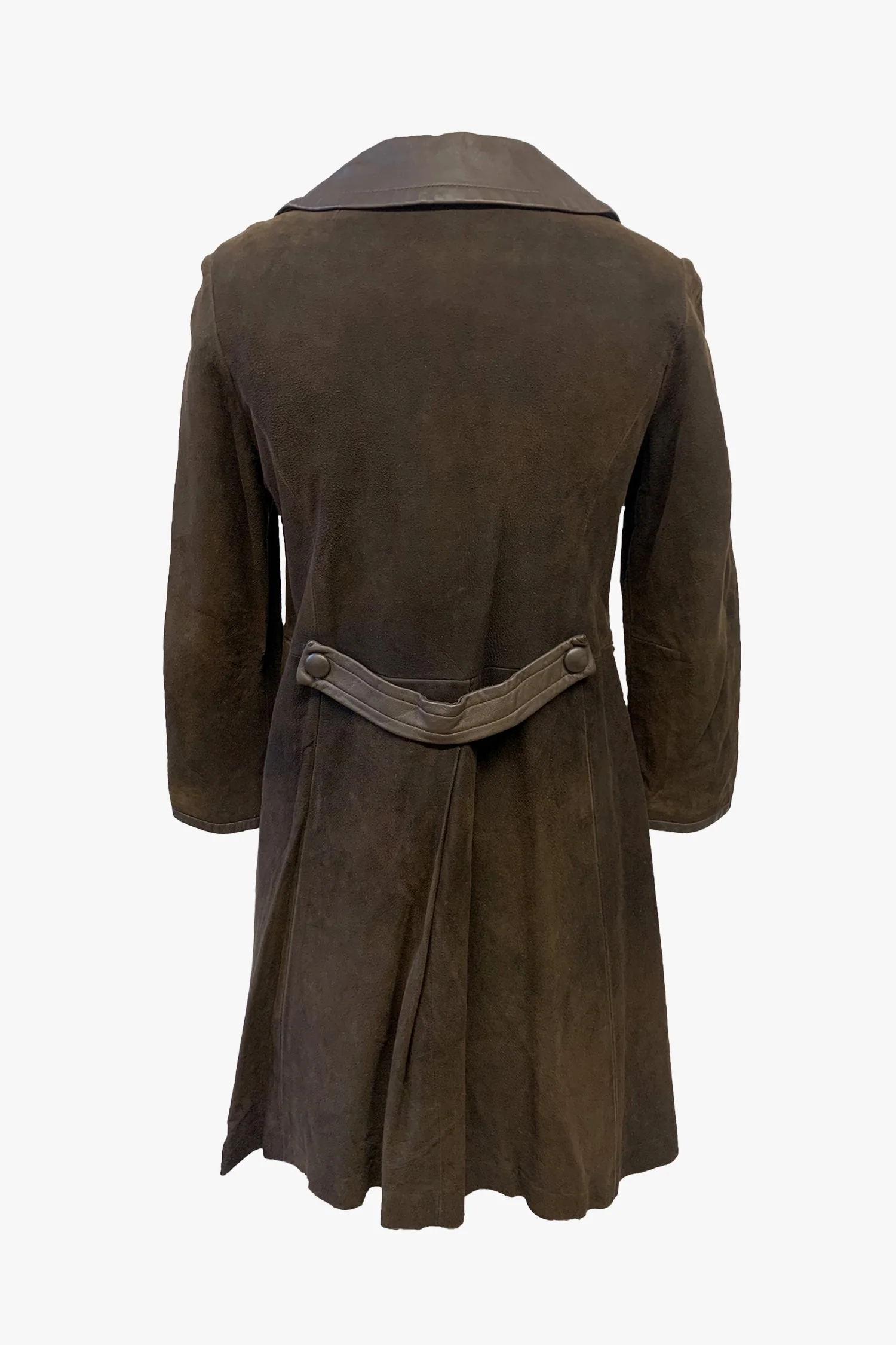 Vintage Brown Suede Coat with Leather Trim - Image 2