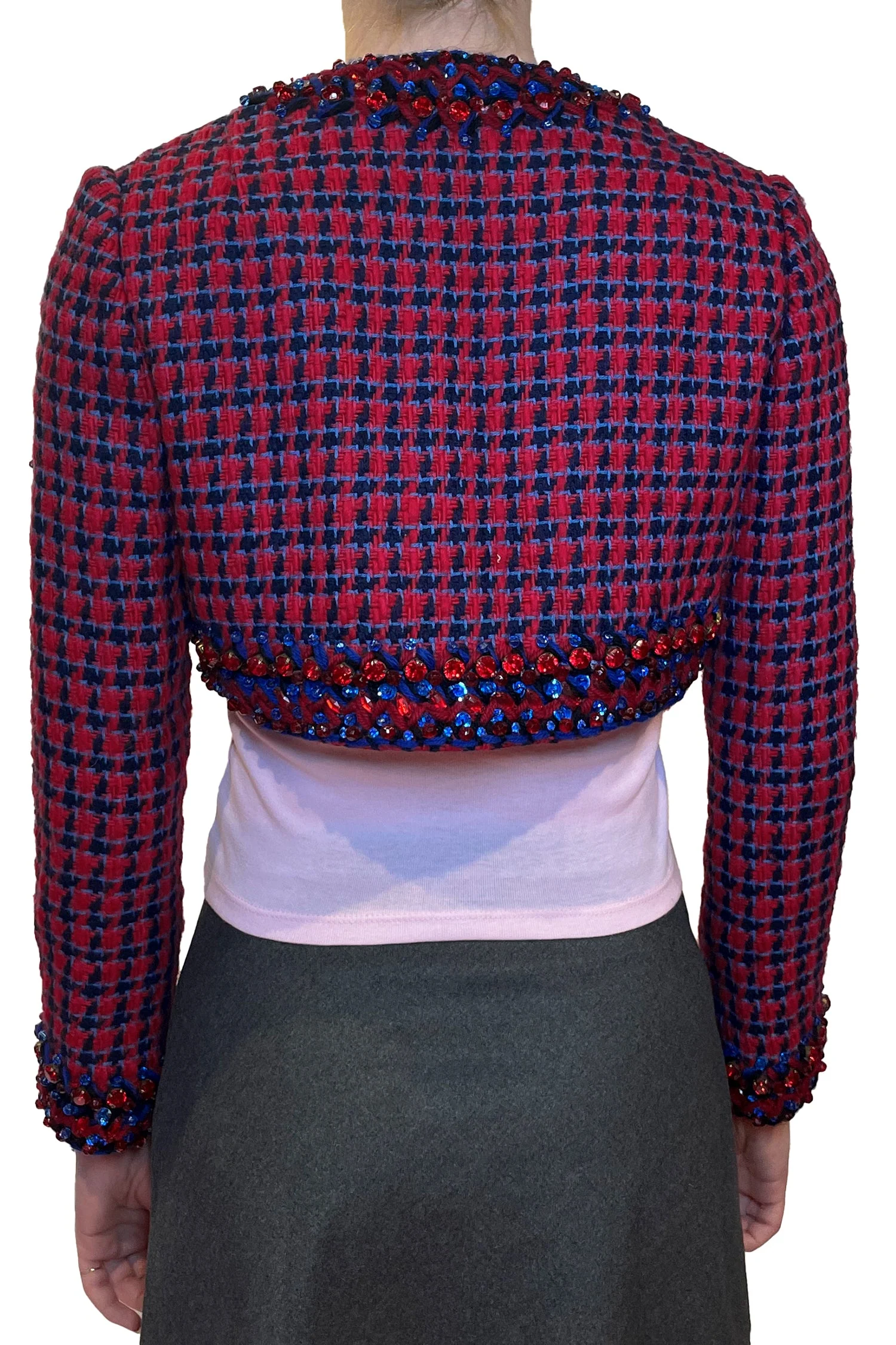 Vintage Cropped Tweed Beaded Jacket - Image 3