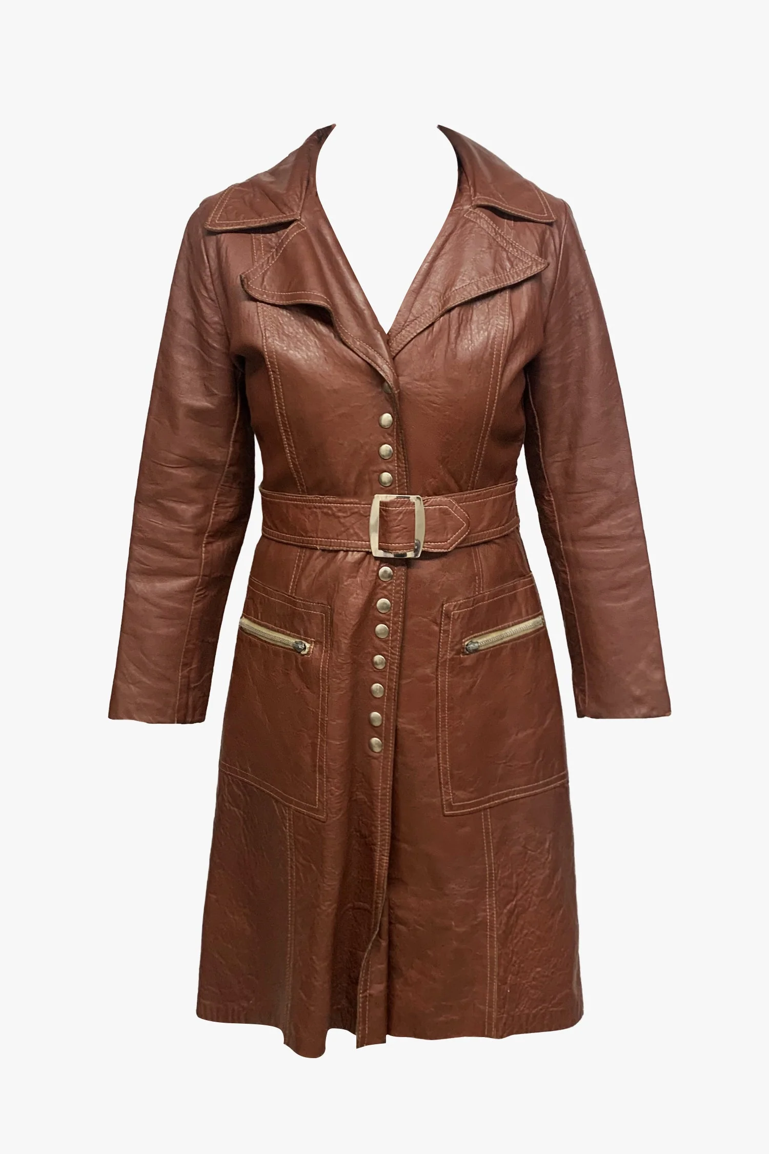 Vintage Rouge Belted Leather Jacket