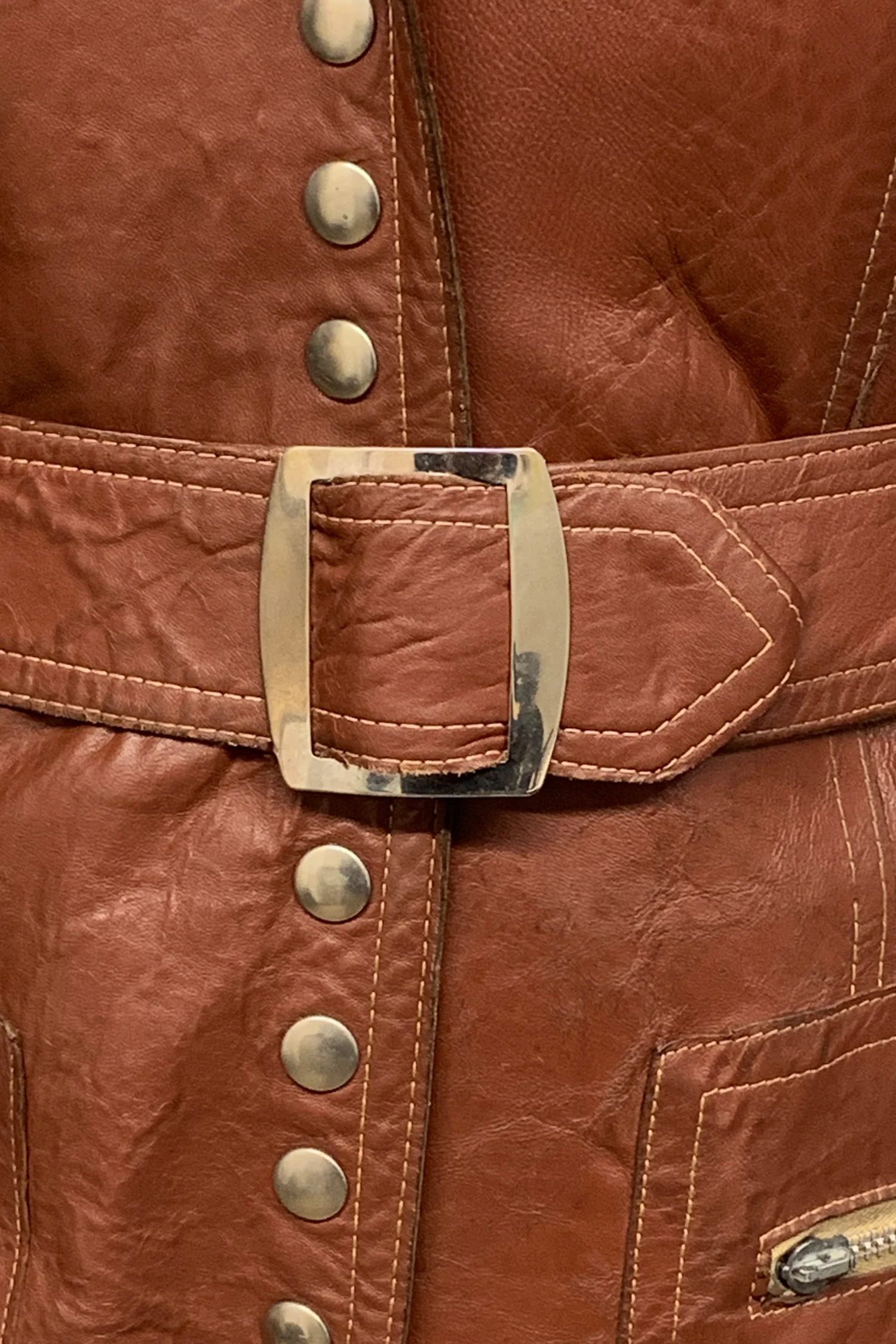 Vintage Rouge Belted Leather Jacket - Image 3