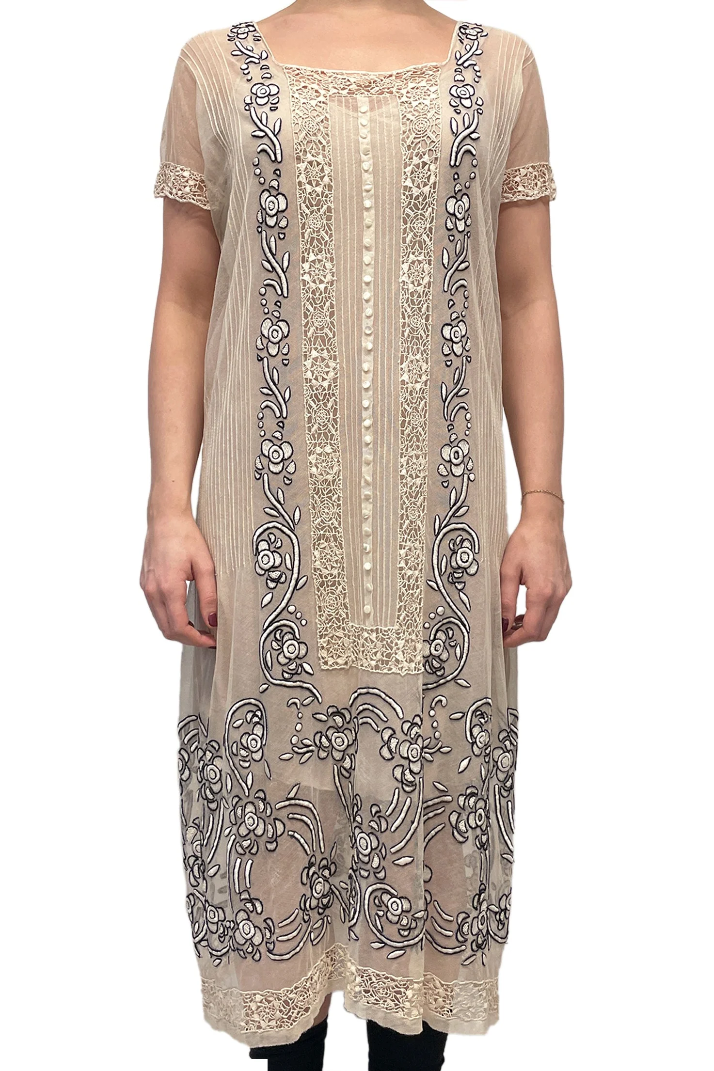 Vintage Sheer Cream Lace Midi Dress
