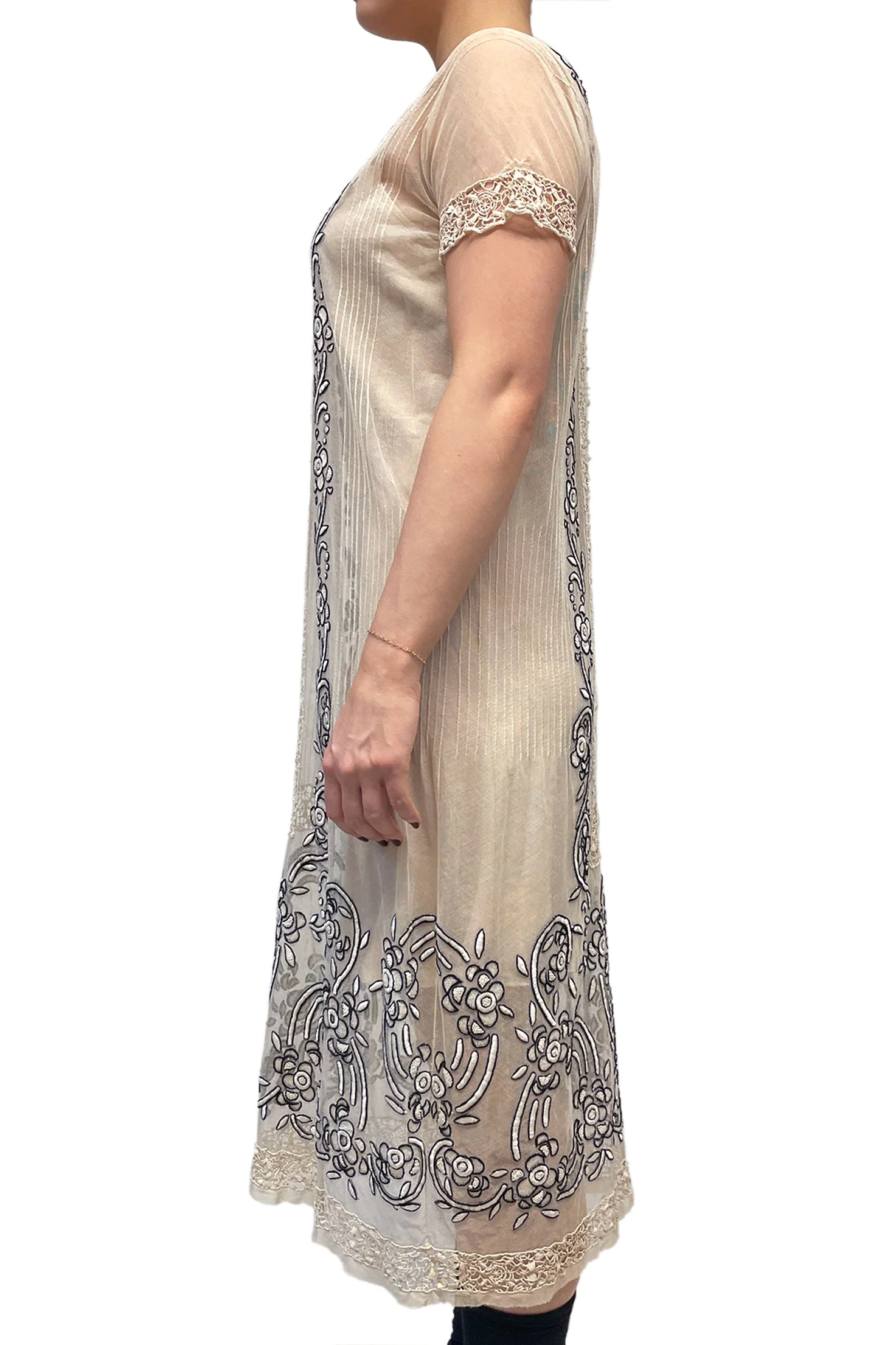 Vintage Sheer Cream Lace Midi Dress - Image 2