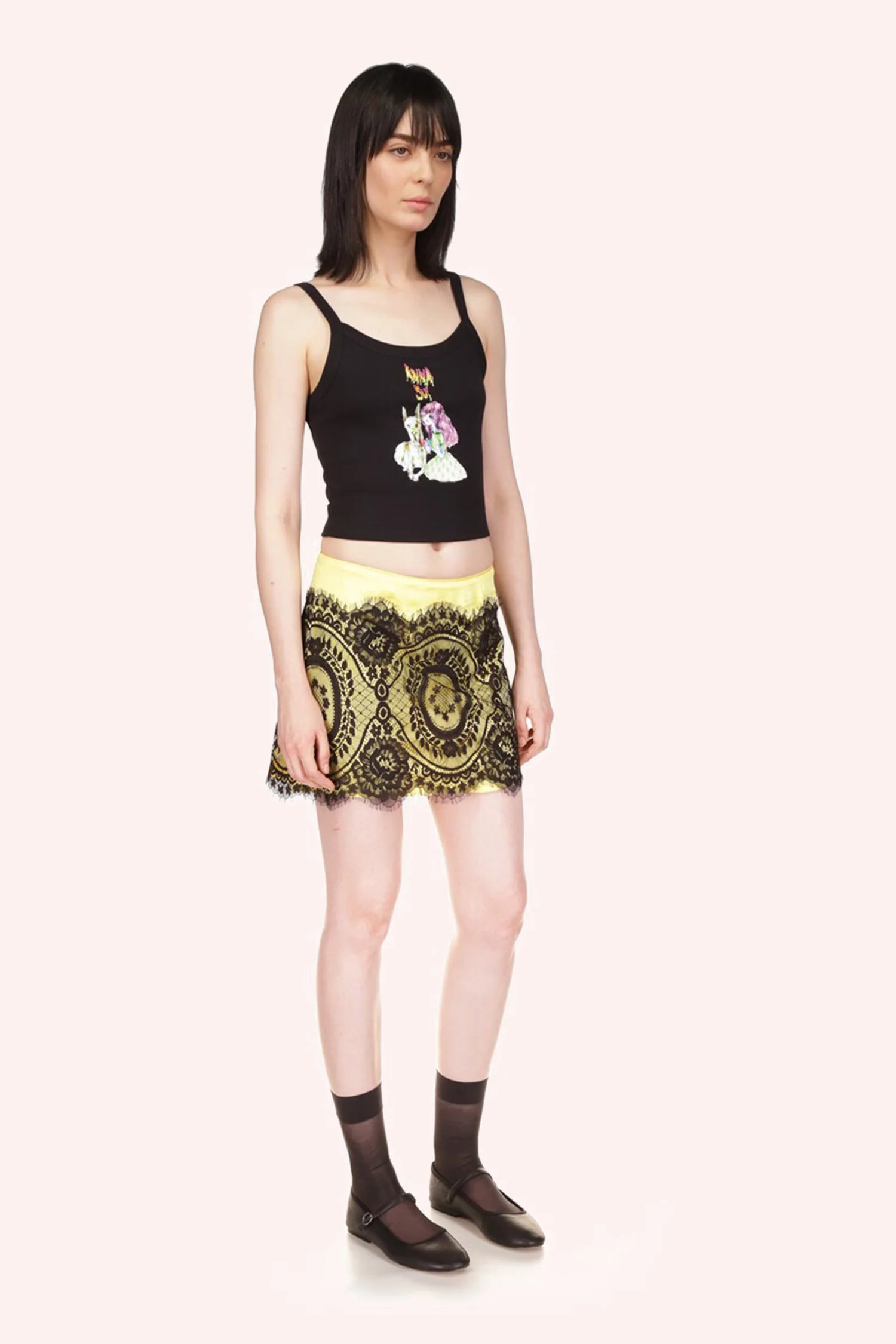 Washed Satin With Lace Mini Skirt - Image 6