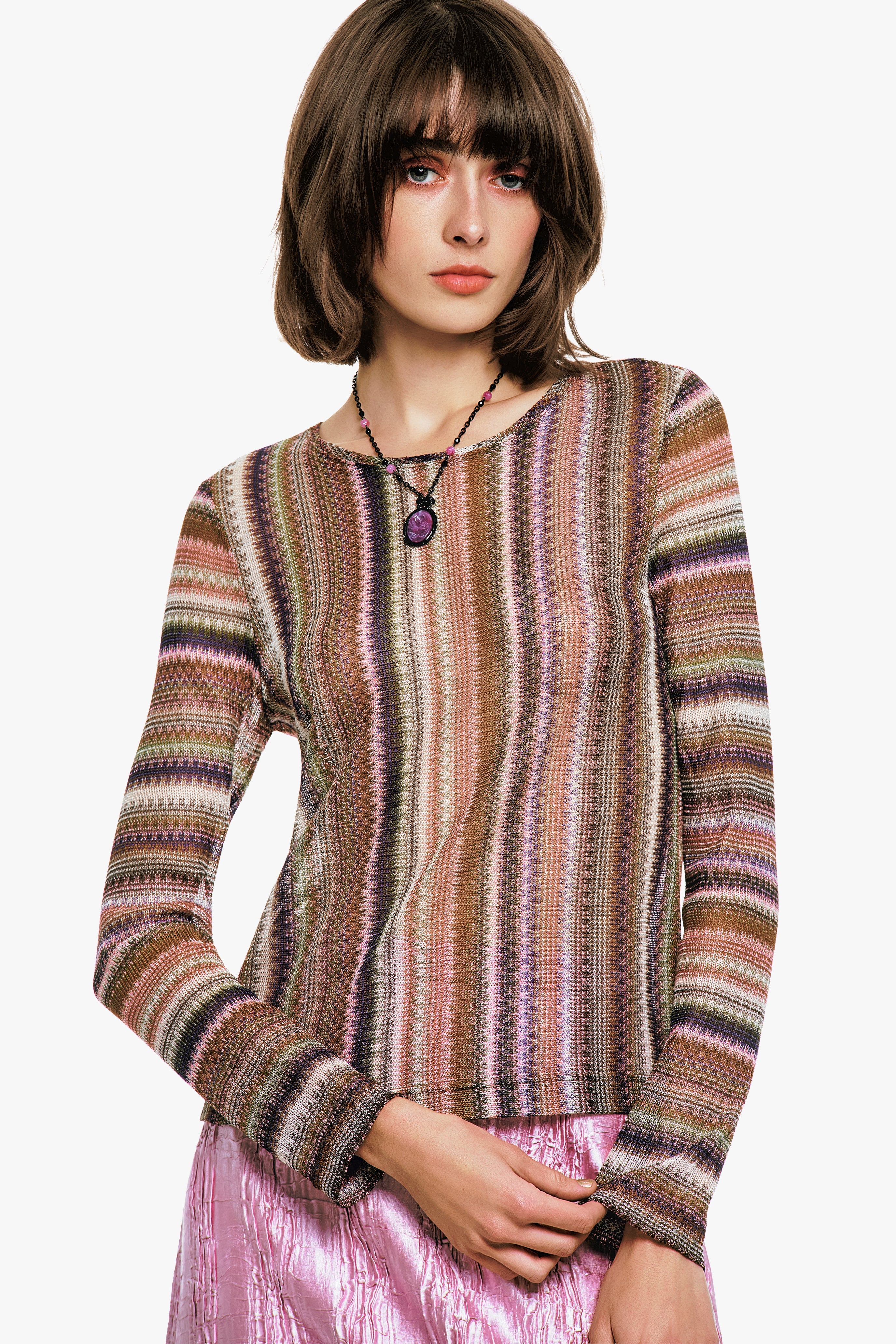 Wavy Chevron Knit Long Sleeve Stripe Top - Image 2