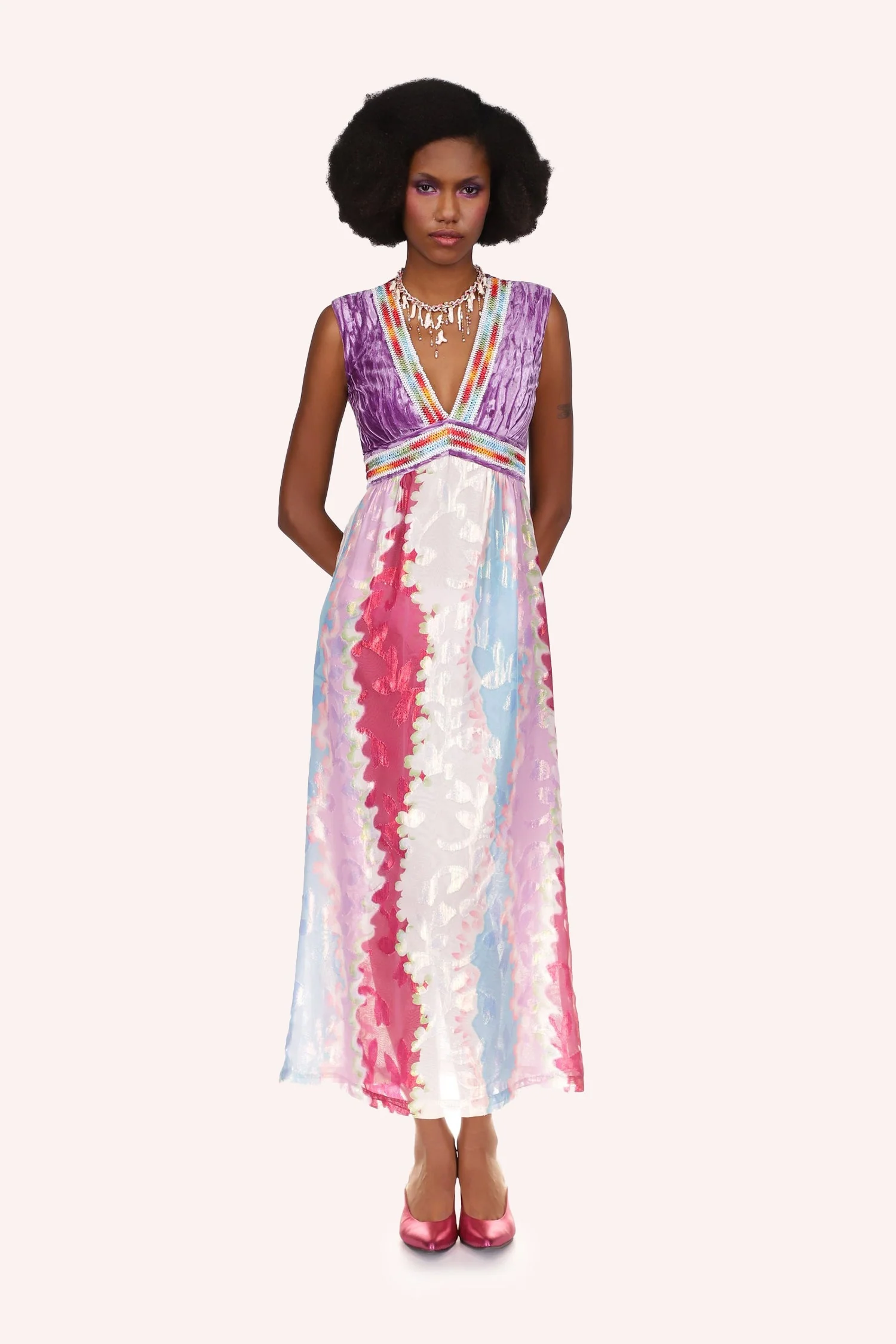 Wavy Clouds Velvet Bodice Sleeveless Dress