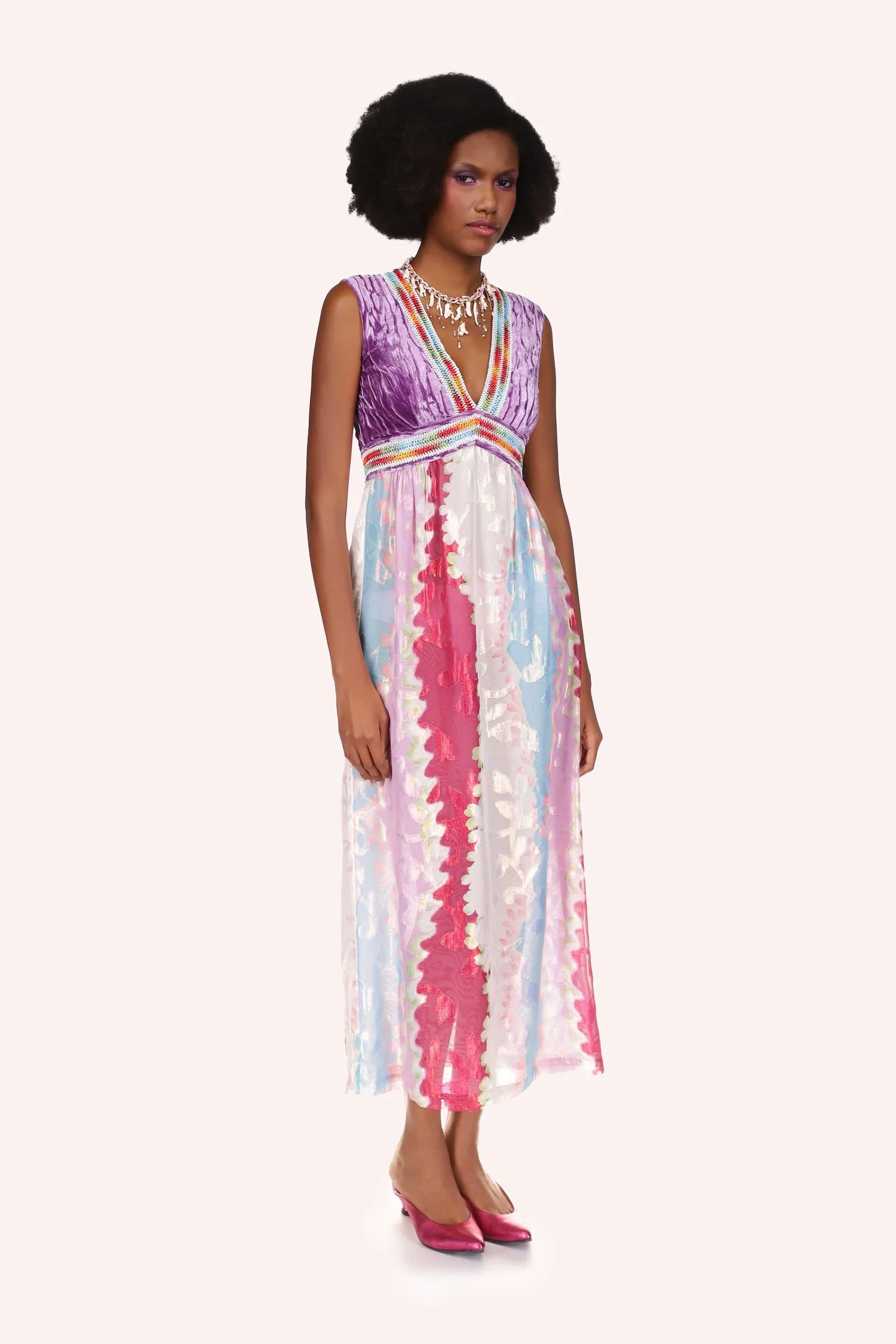 Wavy Clouds Velvet Bodice Sleeveless Dress - Image 2