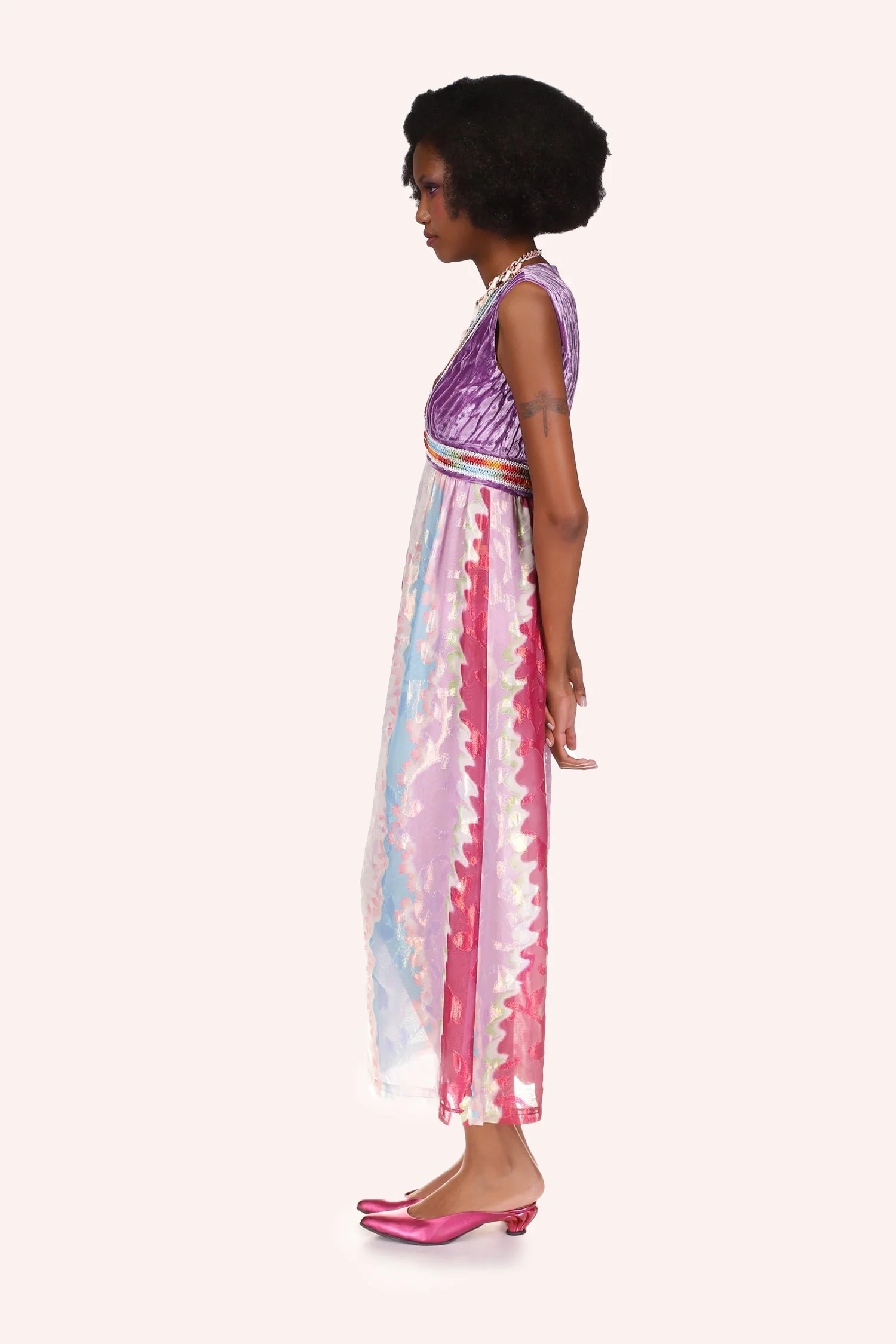 Wavy Clouds Velvet Bodice Sleeveless Dress - Image 3