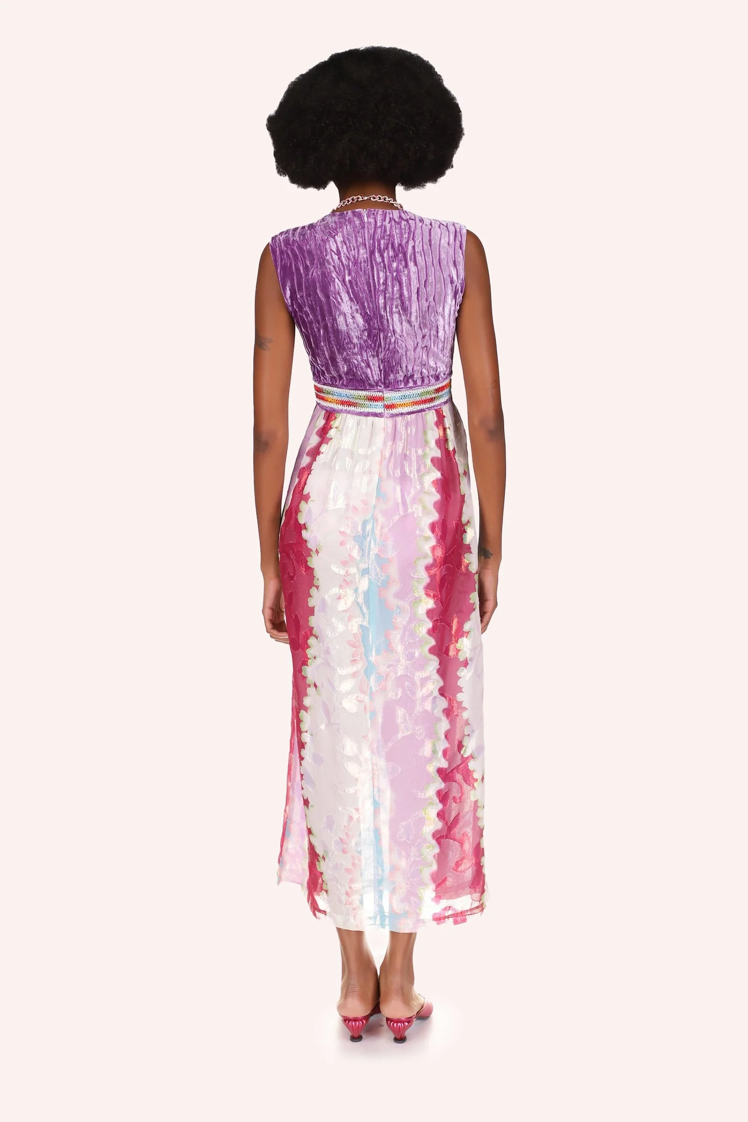 Wavy Clouds Velvet Bodice Sleeveless Dress - Image 4